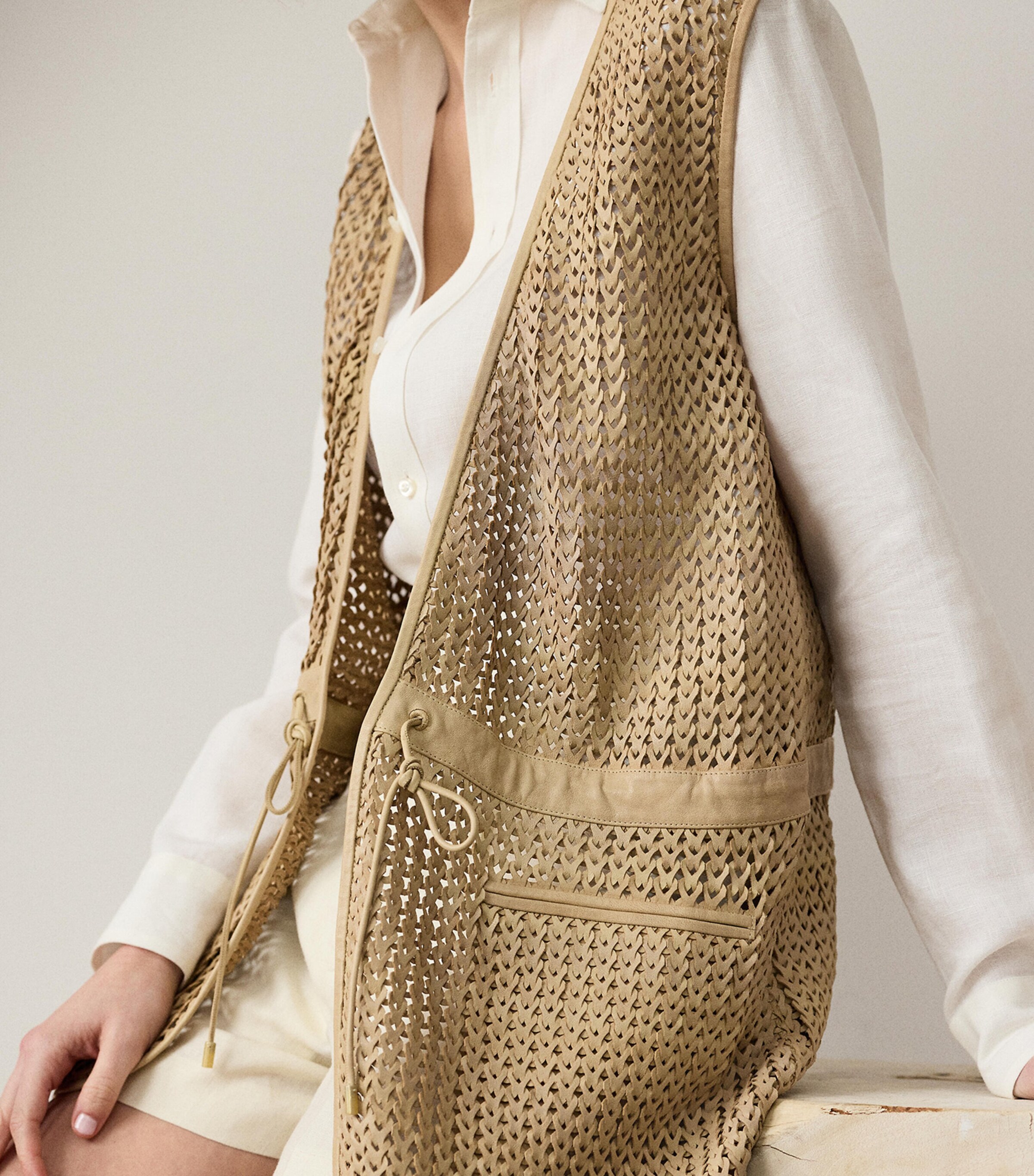 Woven-Leather Tabetha Vest LIGHT SAND Image 6
