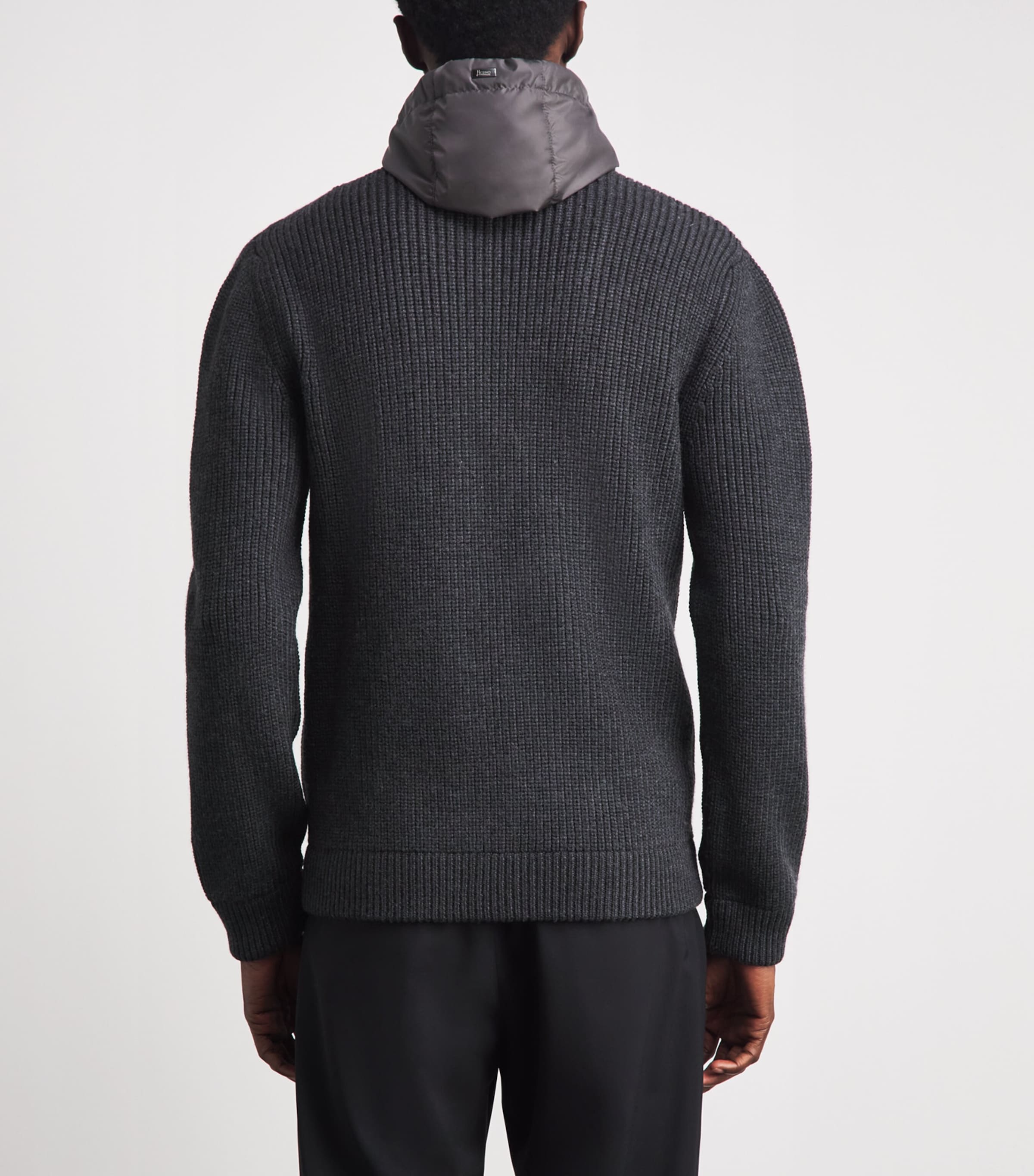 Herno Mens Virgin Wool Ribbed Hybrid Jacket Antracite Image 5
