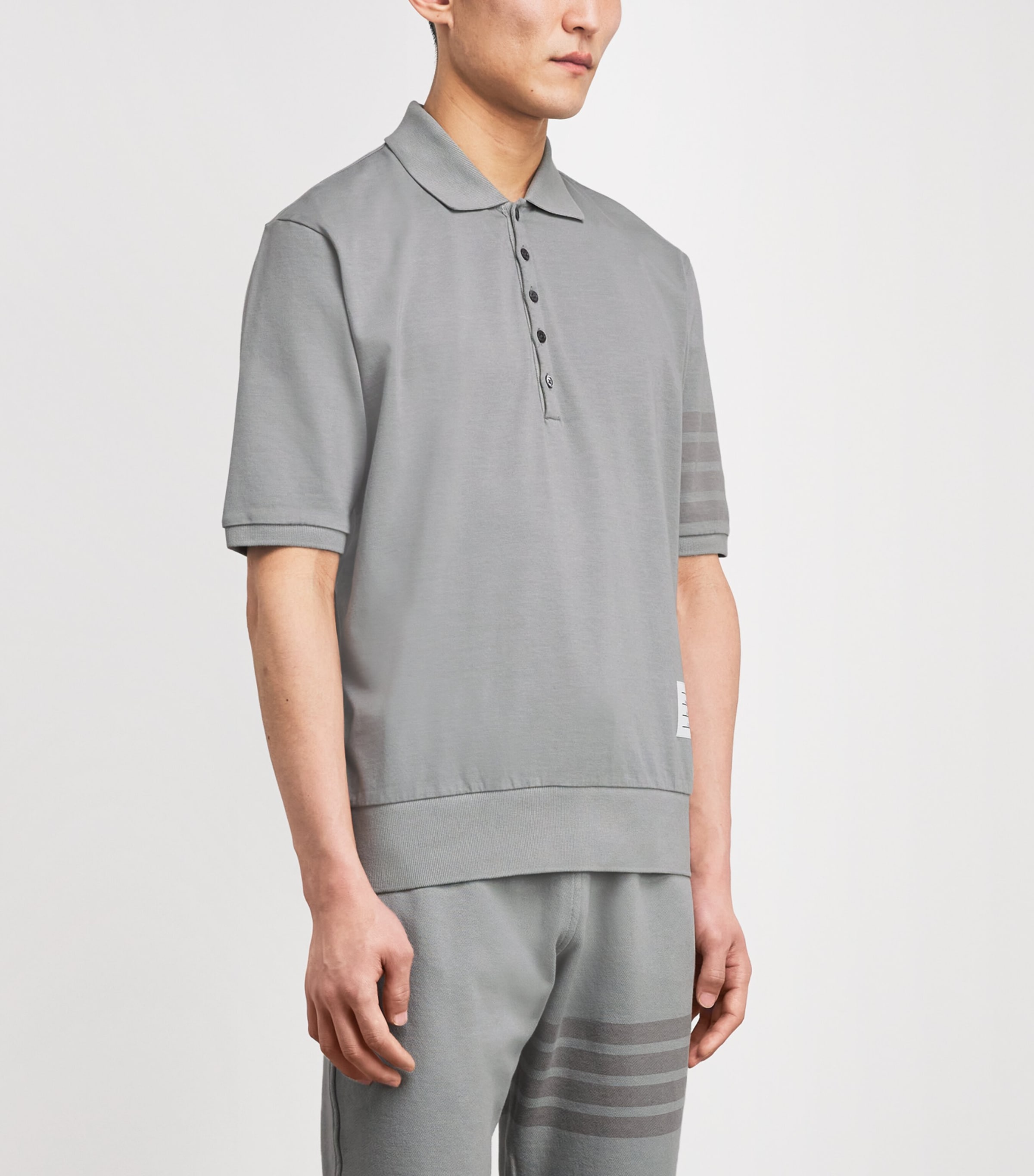Thom Browne Mens Cotton 4-Bar Polo Shirt Lt Grey Image 4