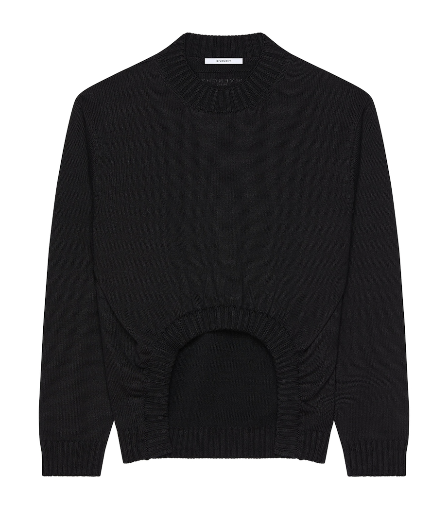 Givenchy Womens Wool-Linen Ruched-Hem Sweater Black Image 1
