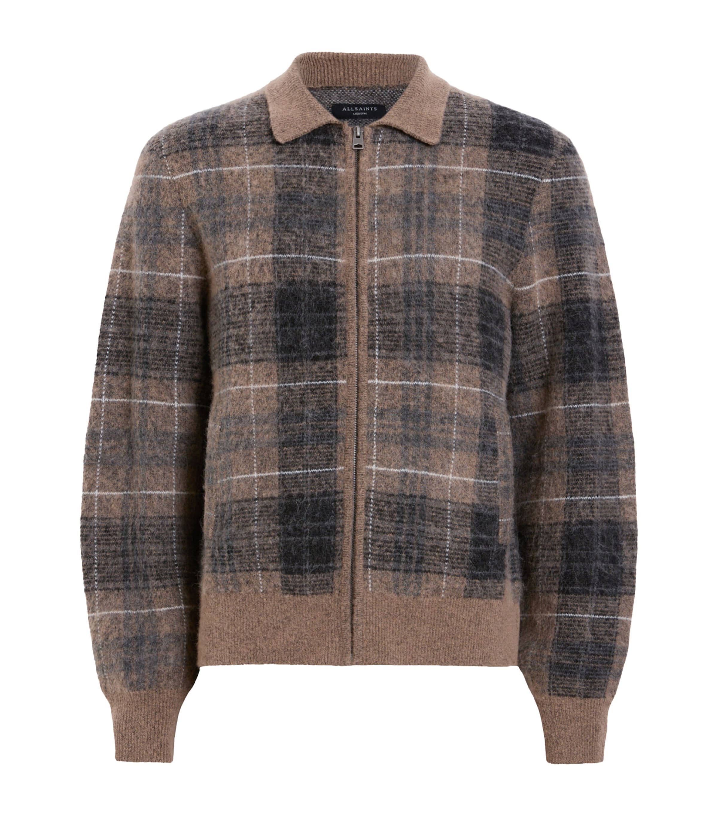 Shop Allsaints Check Robbie Cardigan In Brown