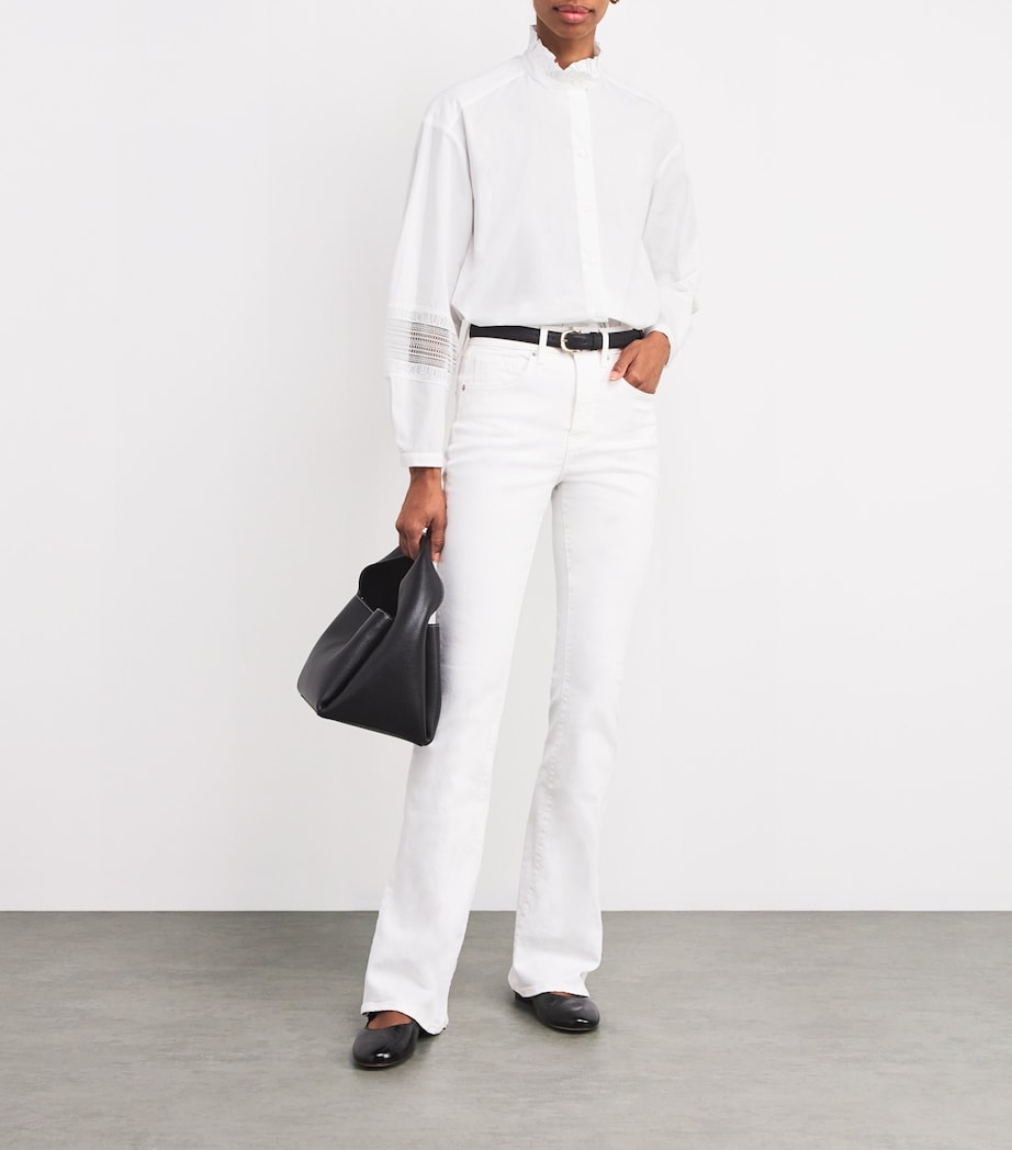 Claudie Pierlot Womens Cotton Broderie Anglaise-Trim Shirt White Image 2