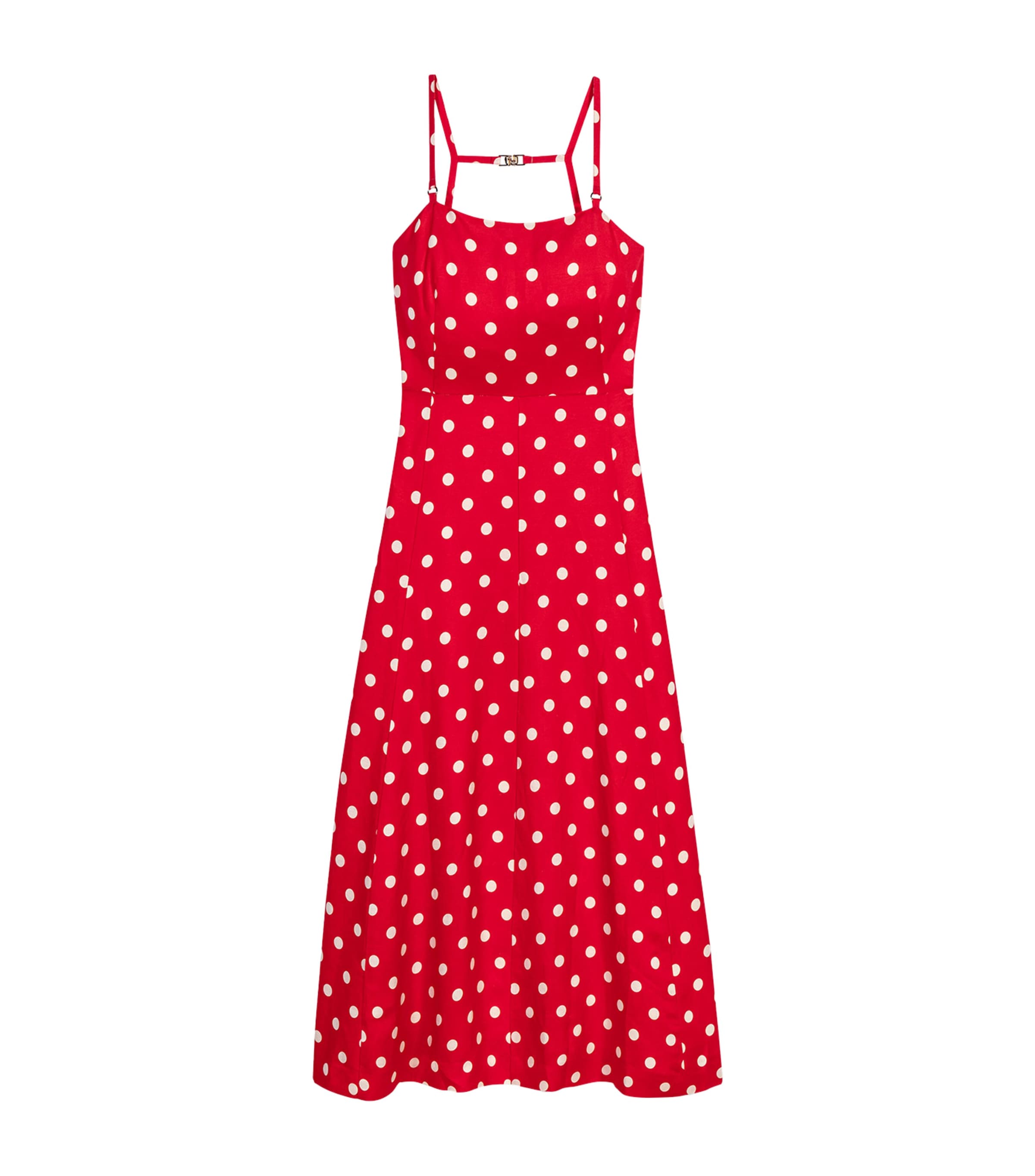 Maje Womens Linen-Blend Polka-Dot Maxi Dress Red Dots Print Image 1