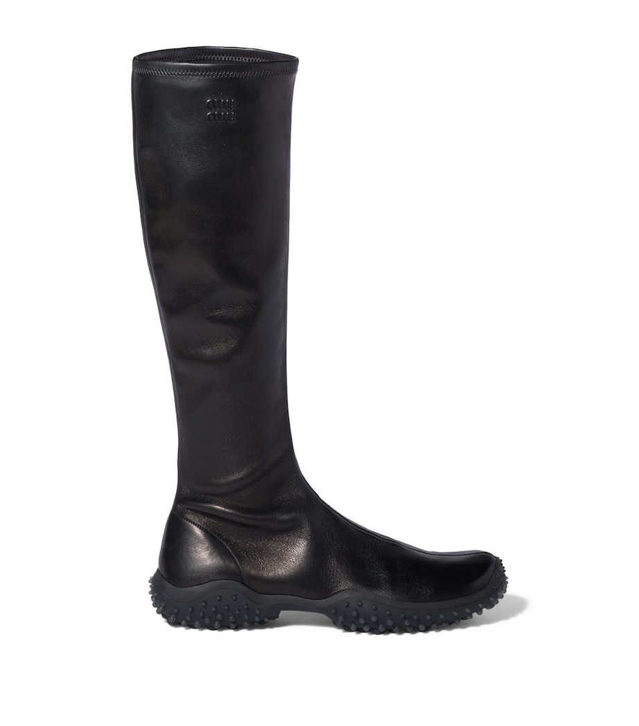 Miu Miu Stretch Nappa Leather Knee-High Boots Black Image 1