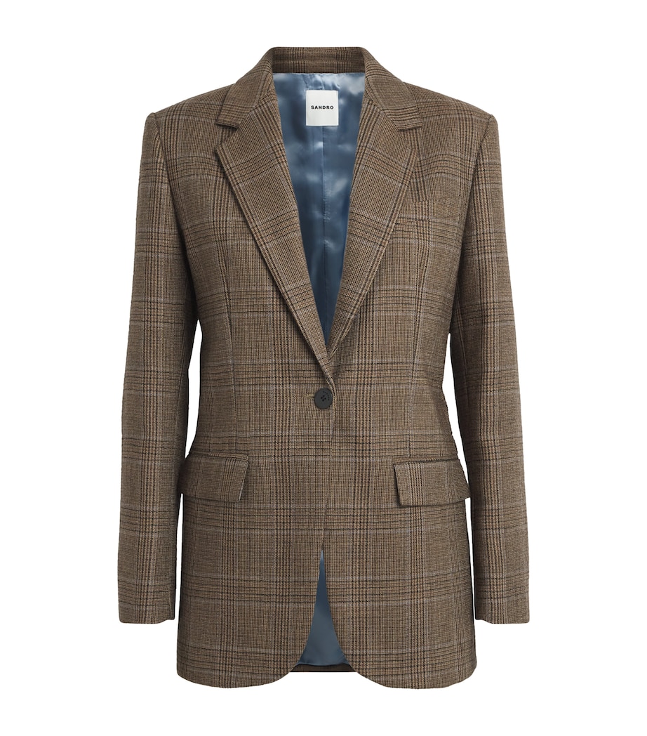 Sandro Paris Womens Wool Check Blazer Caramel Image 1