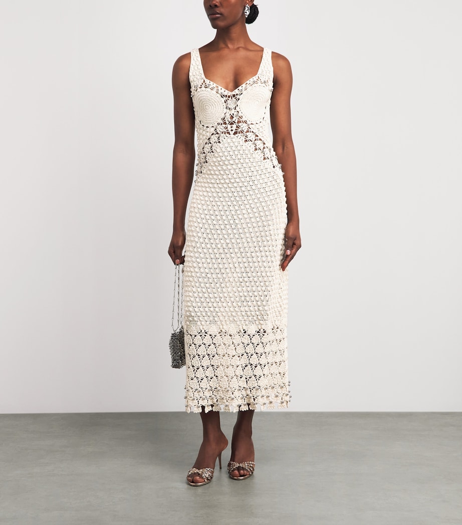 Rabanne Womens Cotton Crocheted Midi Dress Ecru Fluffy Image 2