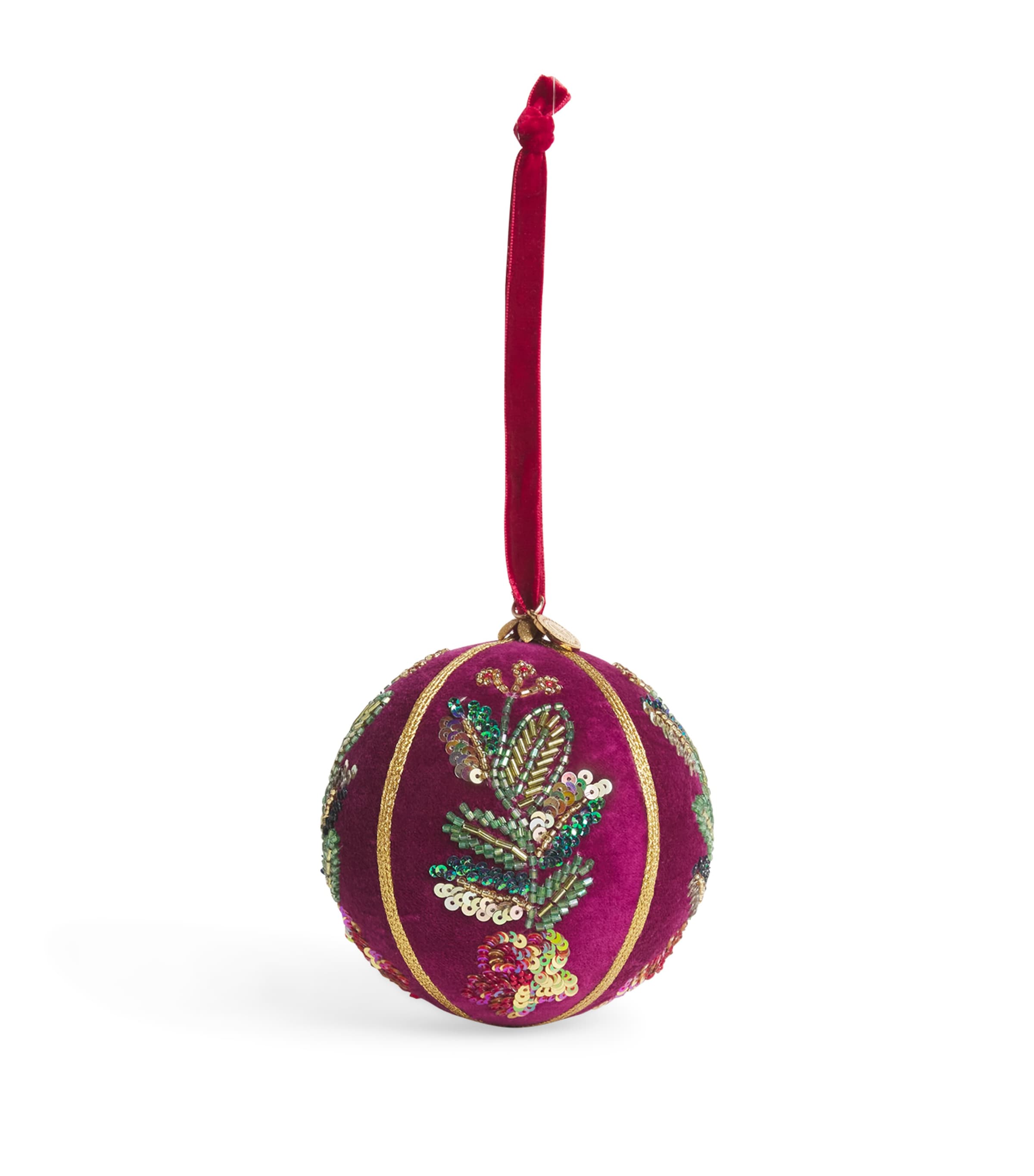 Harrods Purple Velvet Embroidered Bauble In Pink