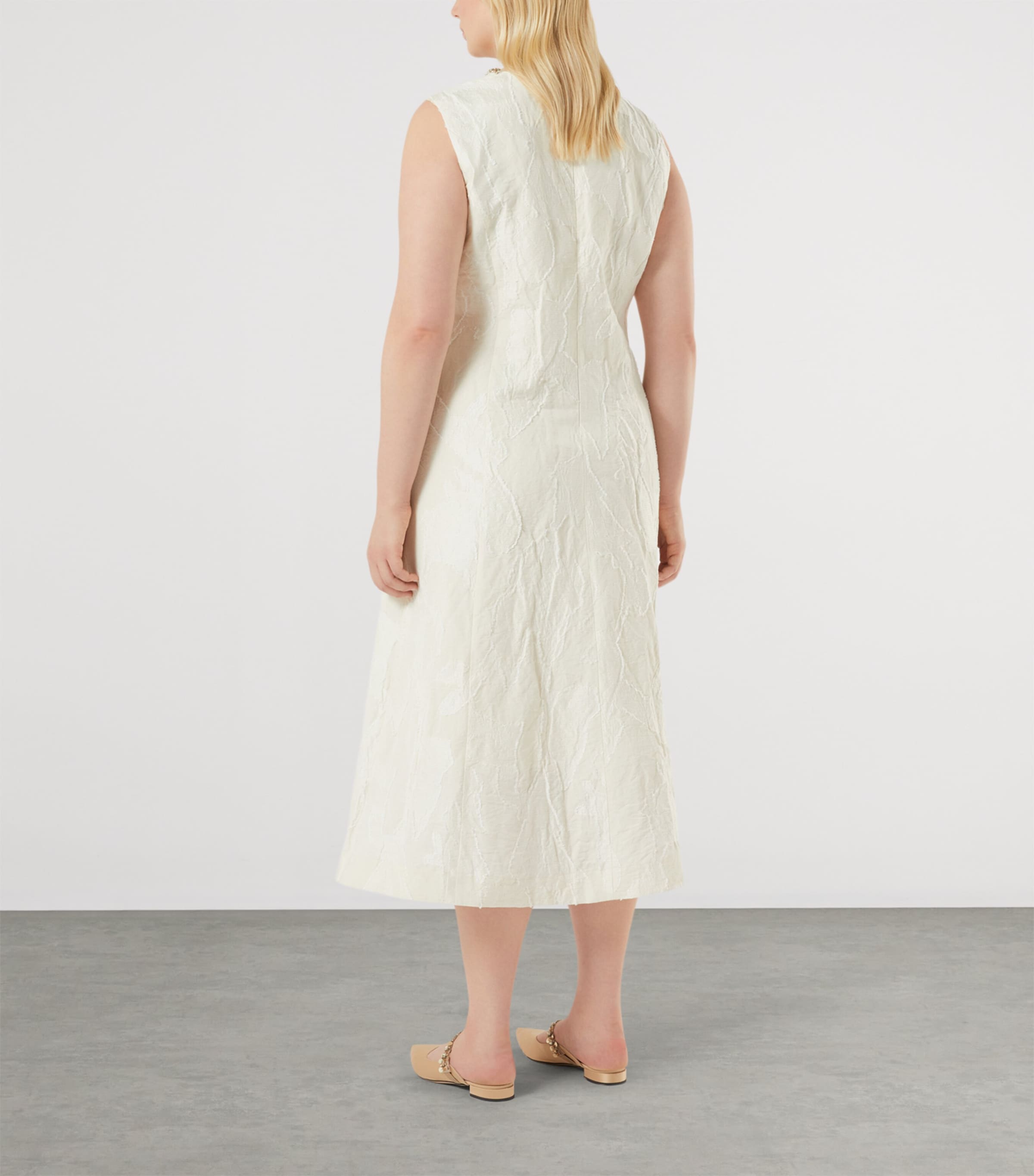 Marina Rinaldi Womens Cotton-Linen Flared Midi Dress Ivory Image 3