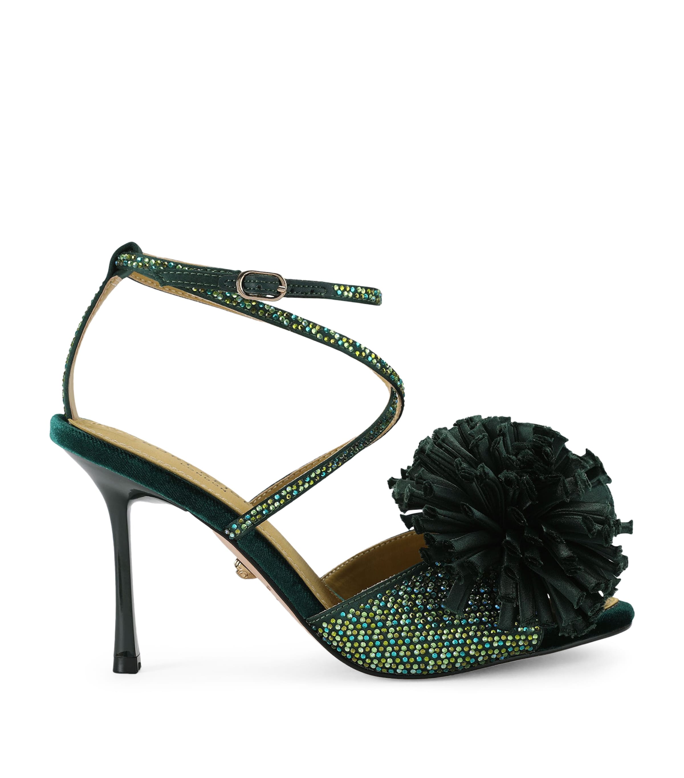 Kurt Geiger London Embellished Pom Pom Heeled Sandals Dark Green Image 1