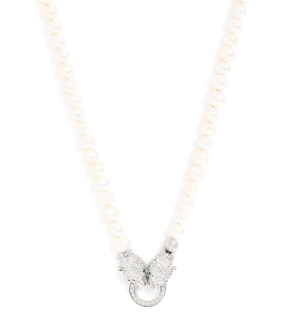 Pearl Panther Head Necklace WHITE/SILVER Image 1