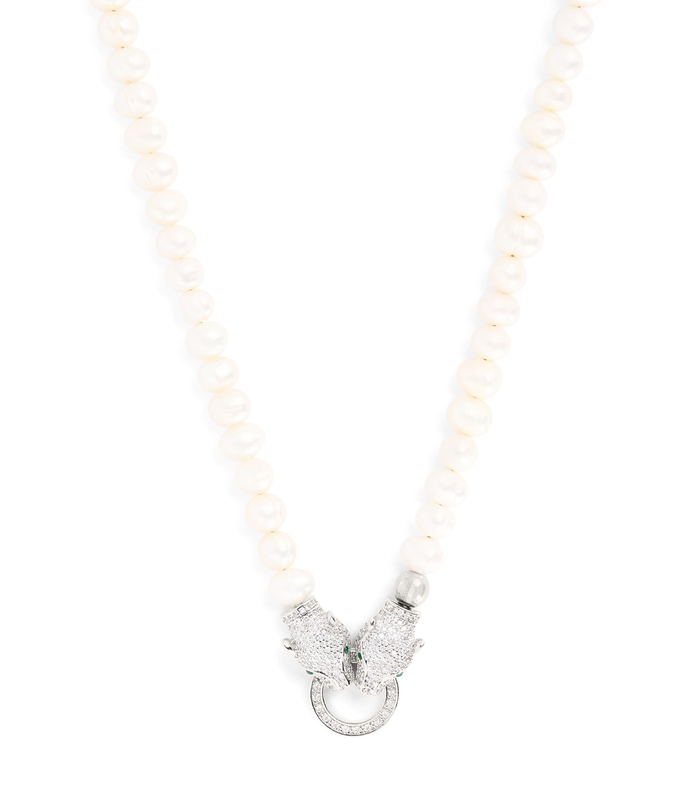 Nialaya Jewelry Pearl Panther Head Necklace | Fashion Jewellery | Necklaces | Men Accessories | Jewellery | Designers | Nialaya Jewelry