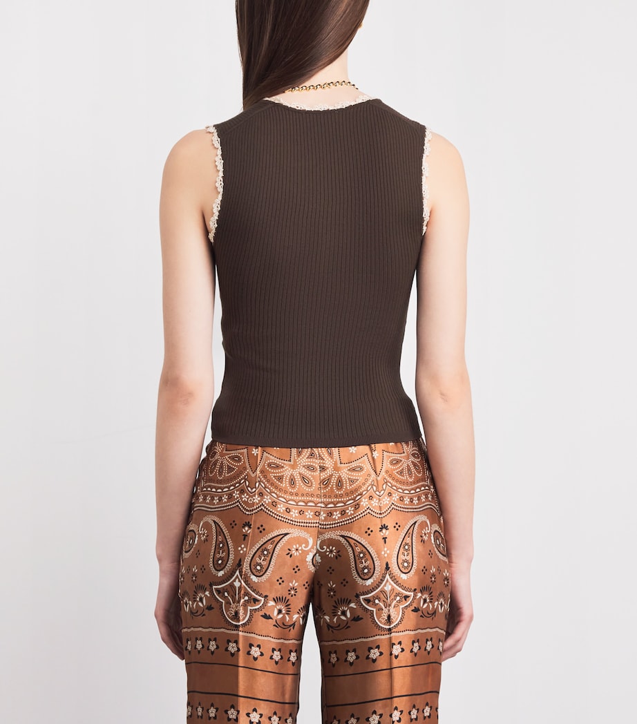 Sandro Paris Womens Crochet-Trim Tank Top Brown Image 5