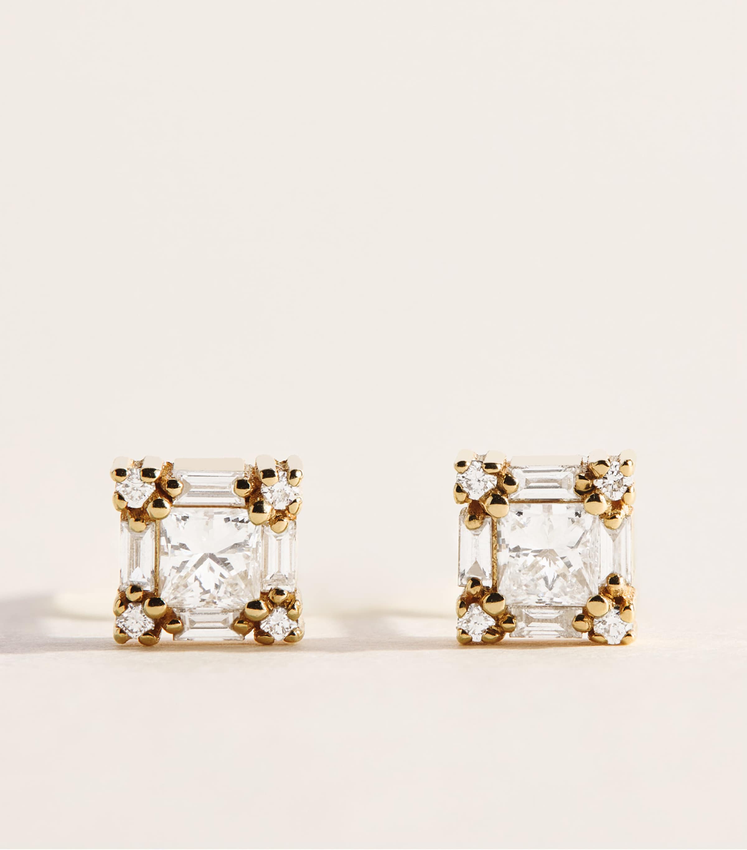 Suzanne Kalan Mini Yellow Gold and Diamond Princess Stud Earrings Yg/wd Image 1