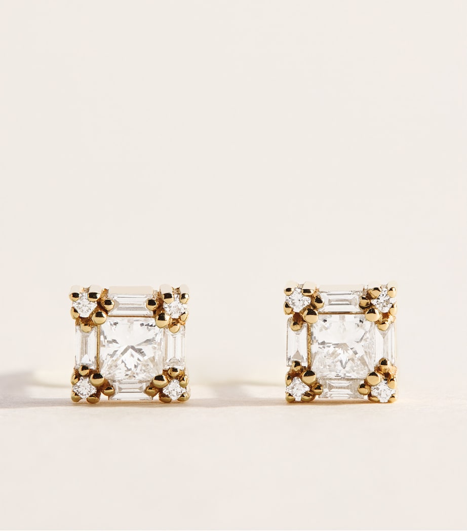 Suzanne Kalan Mini Yellow Gold and Diamond Princess Stud Earrings Yg/wd Image 1