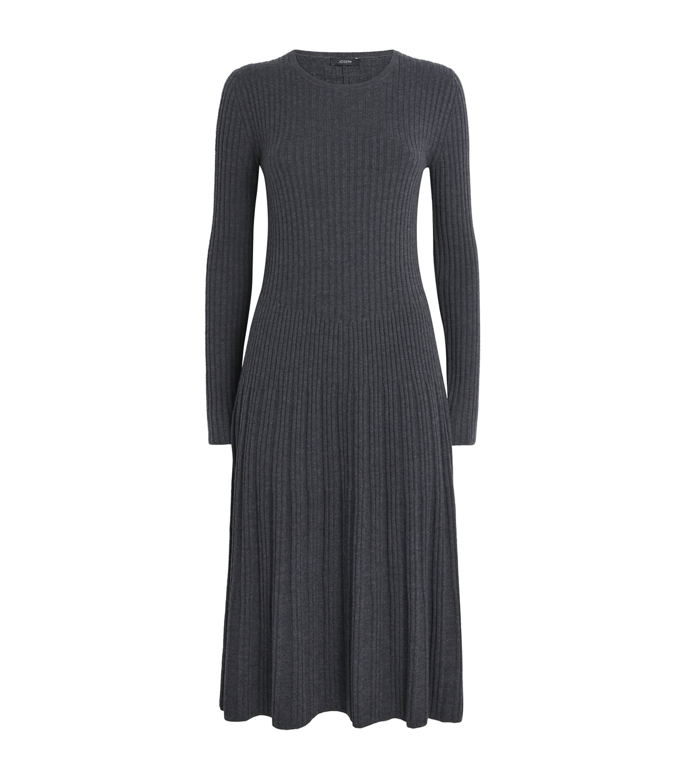Joseph Merino Wool Ribbed Midi Dress In Gray