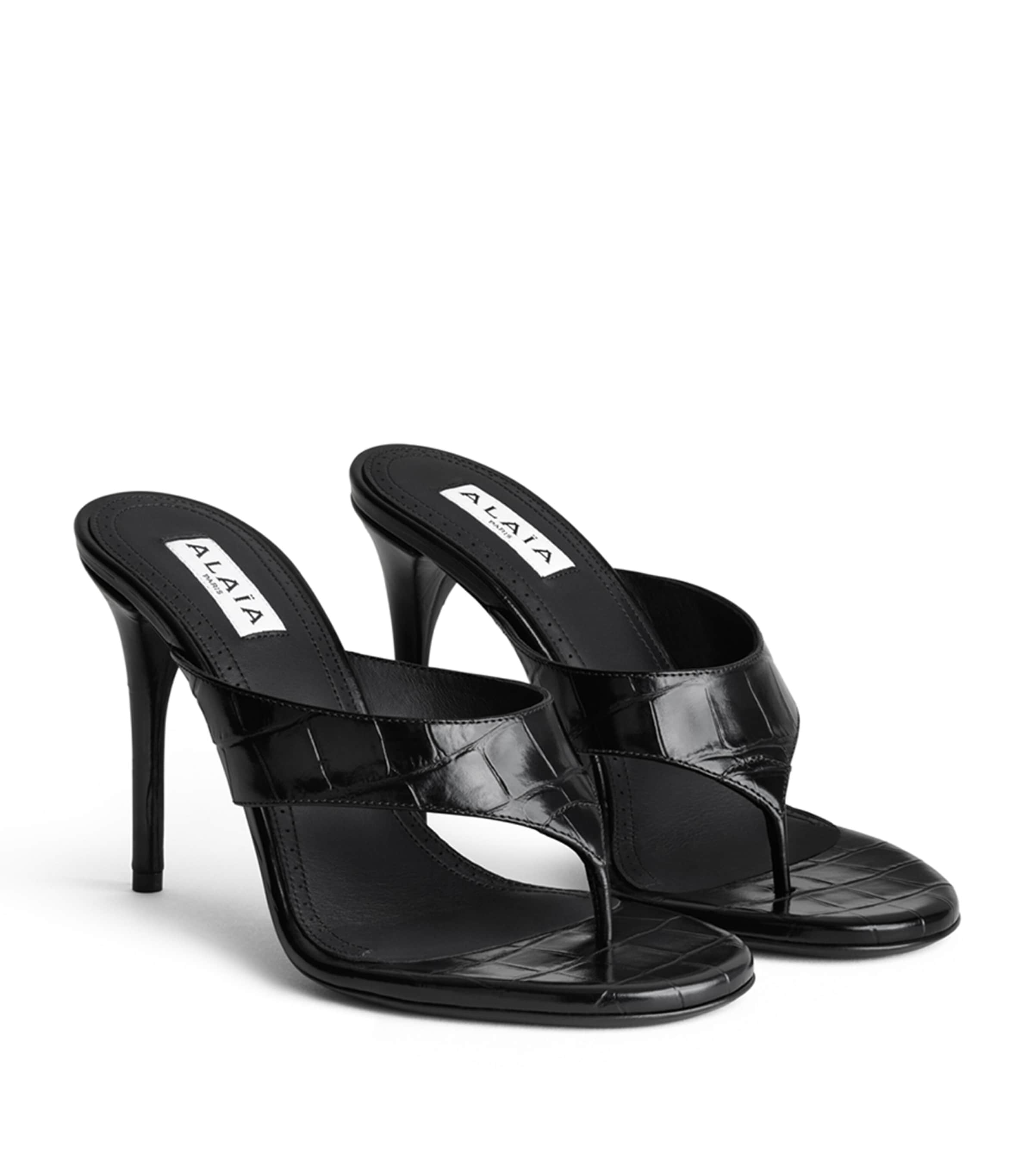 Alaïa Croc-Embossed Leather Thong Mules 90 Black Image 2