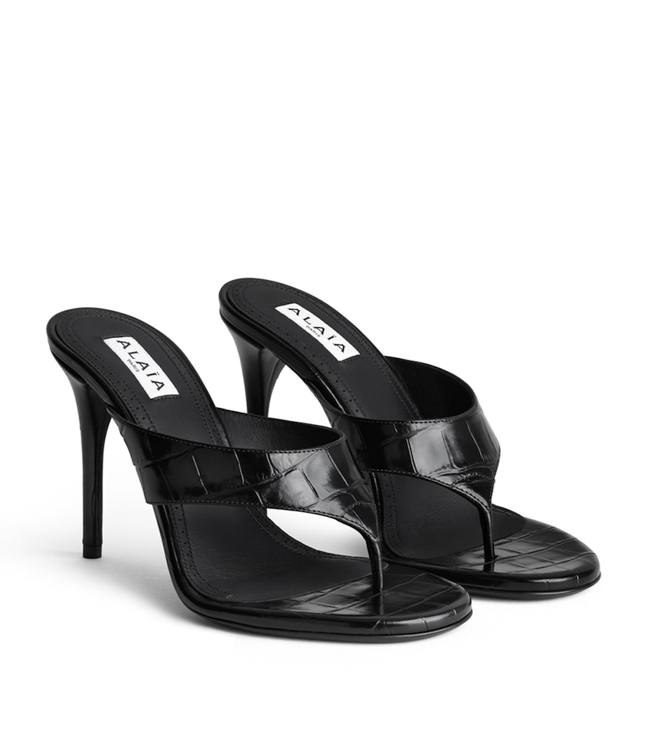 Alaïa Croc-Embossed Leather Thong Mules 90 Black Image 2