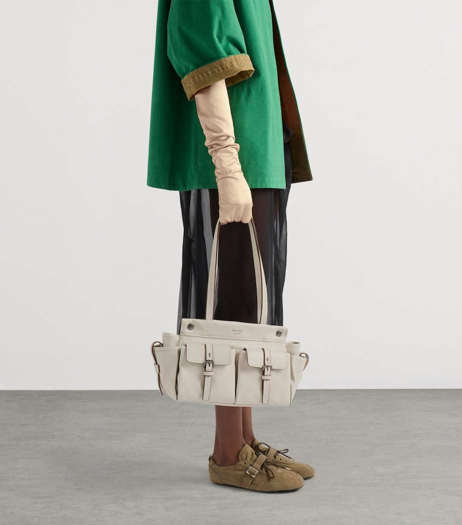 Prada Womens Medium Leather Route Tote Bag Neutral Image 2