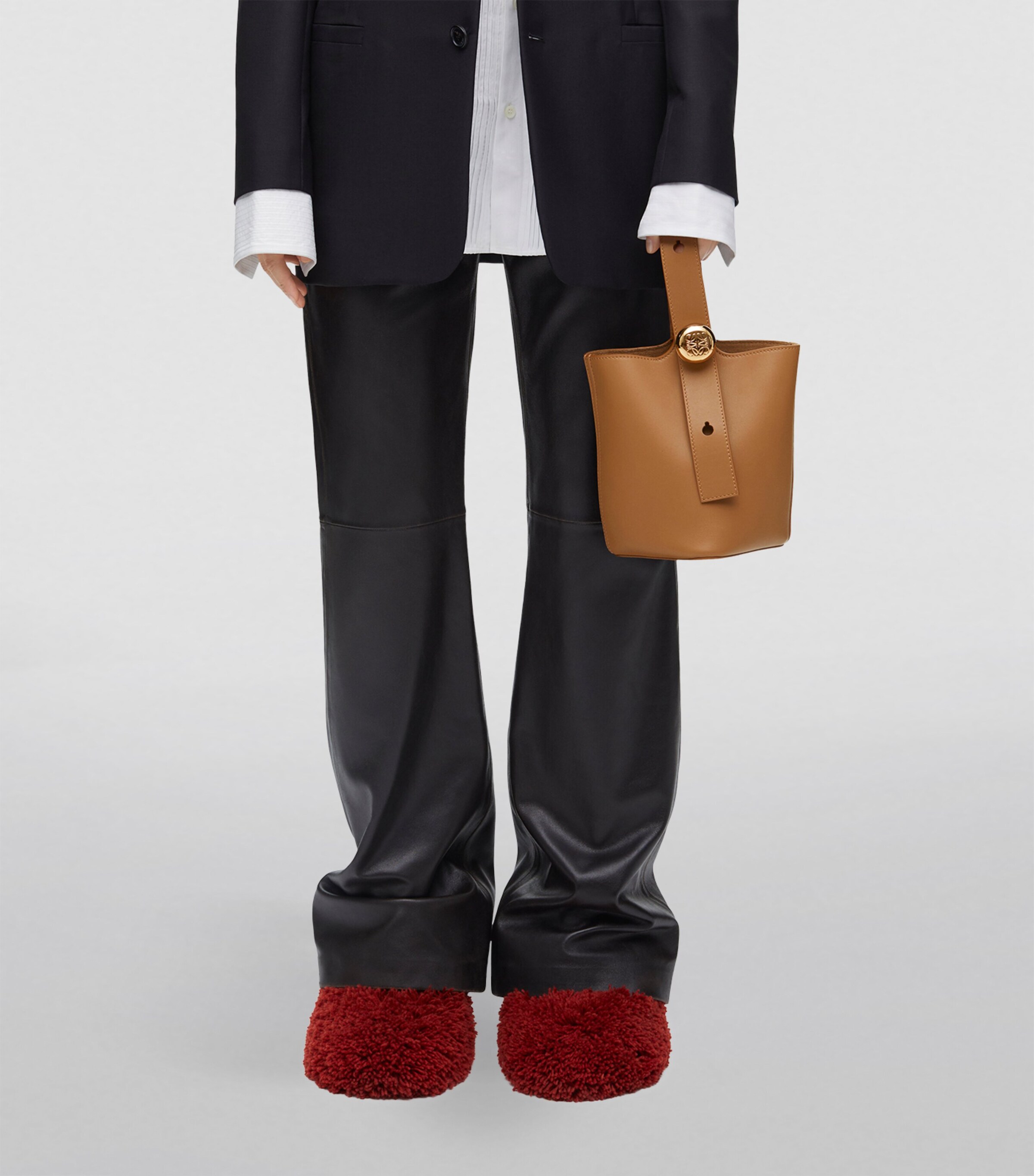 Mini Leather Pebble Bucket Bag OAK Image 9