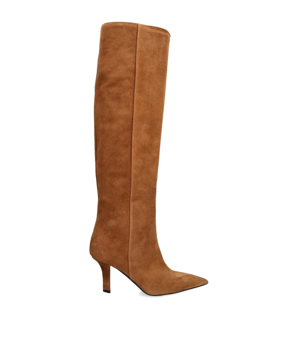Amina Muaddi Suede Christine Knee-High Boots 80 Tan