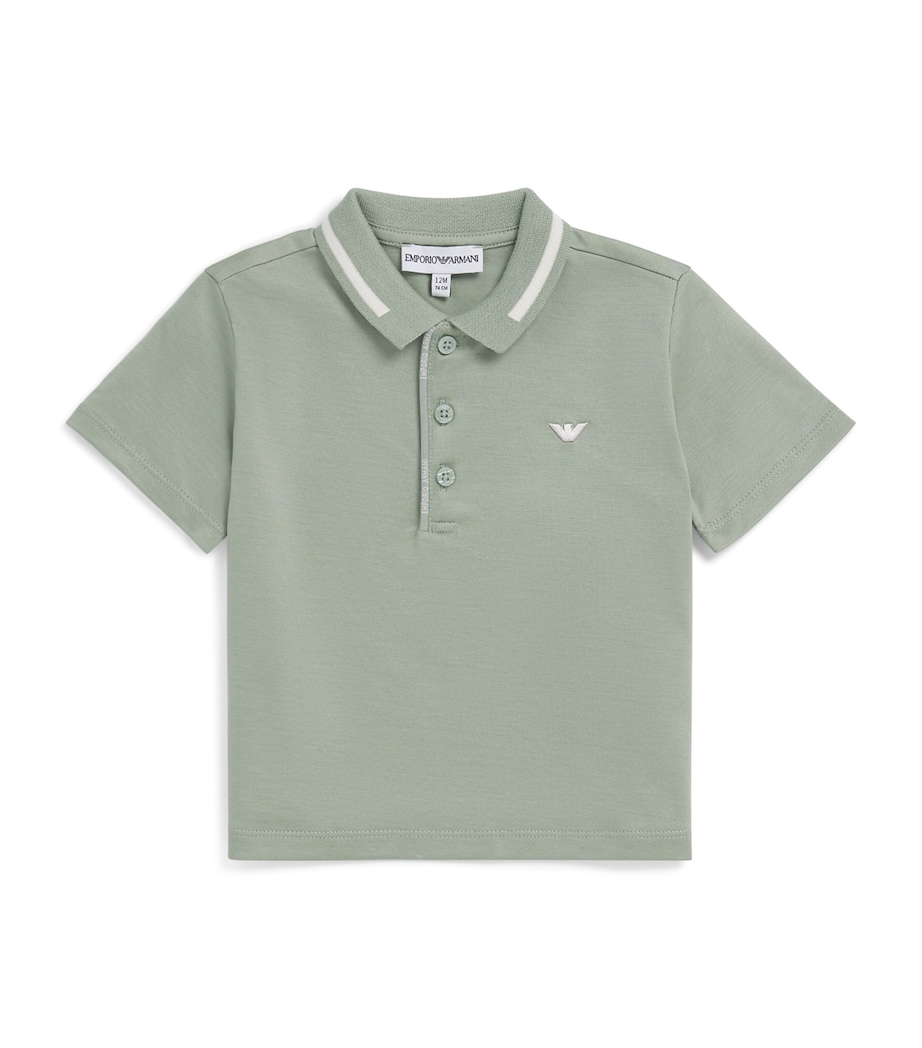 Emporio Armani Kids Stretch-Cotton Logo Polo Shirt (6-36 Months) Iceberg Green Image 1