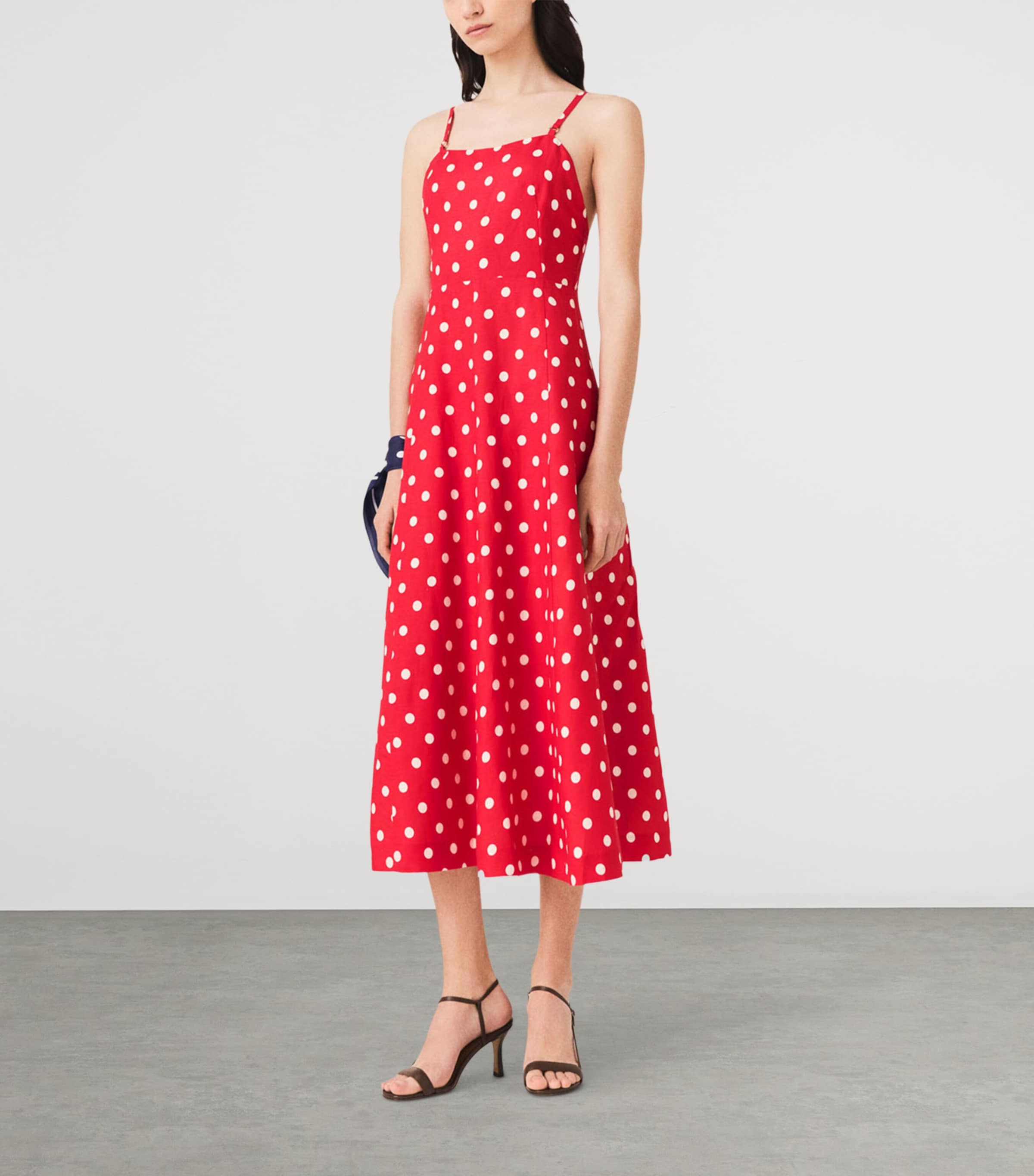 Maje Womens Linen-Blend Polka-Dot Maxi Dress Red Dots Print Image 5