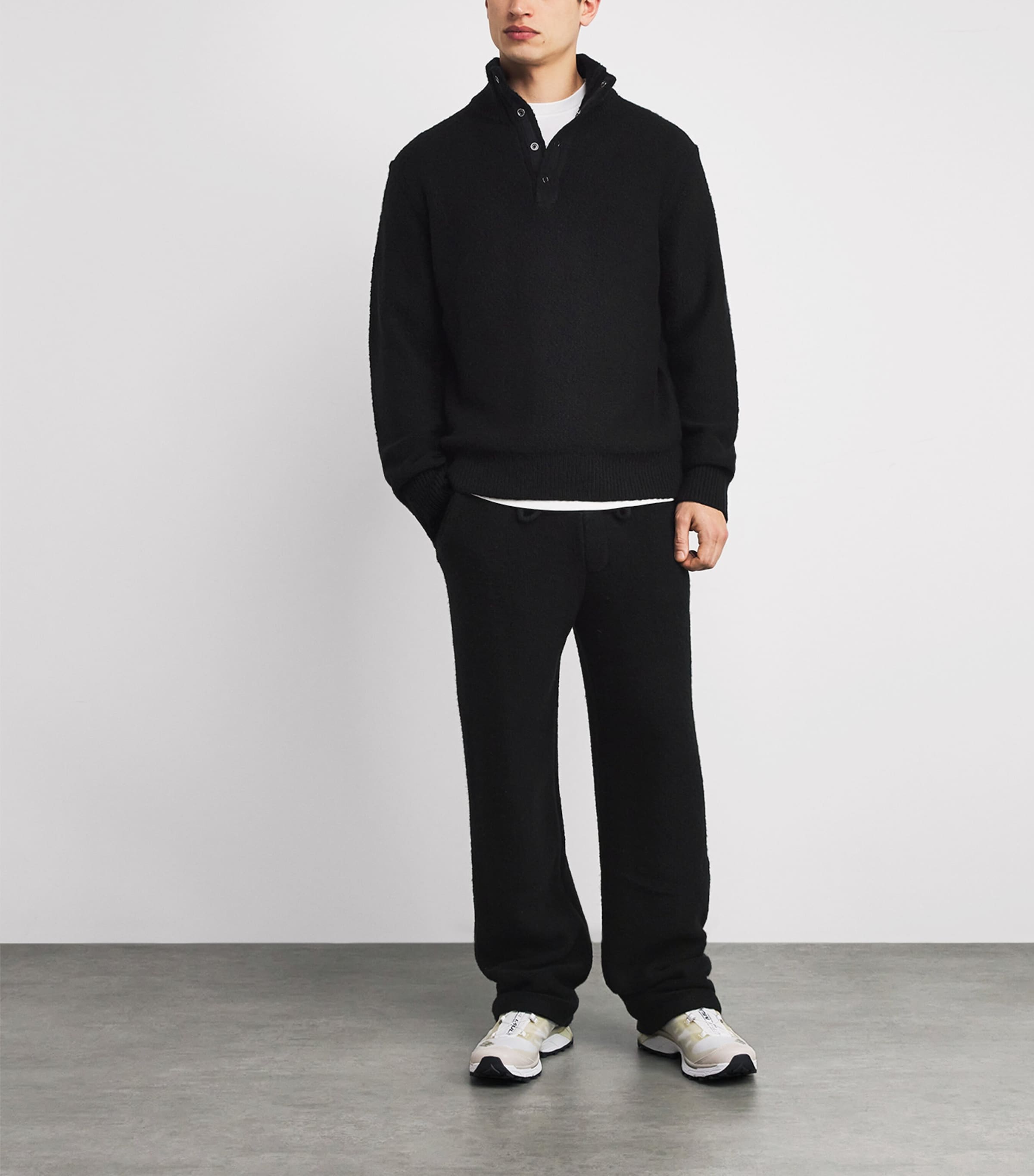 Wool-Blend Half-Placket Kotoni Sweater BLACK Image 2