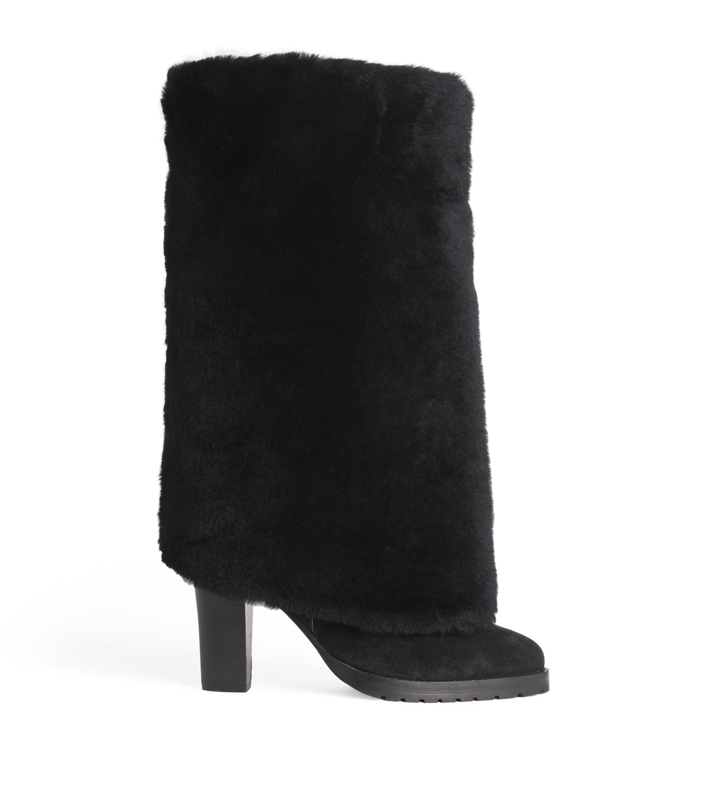 Yves Salomon Merino Shearling Knee-high Boots 85 In Black