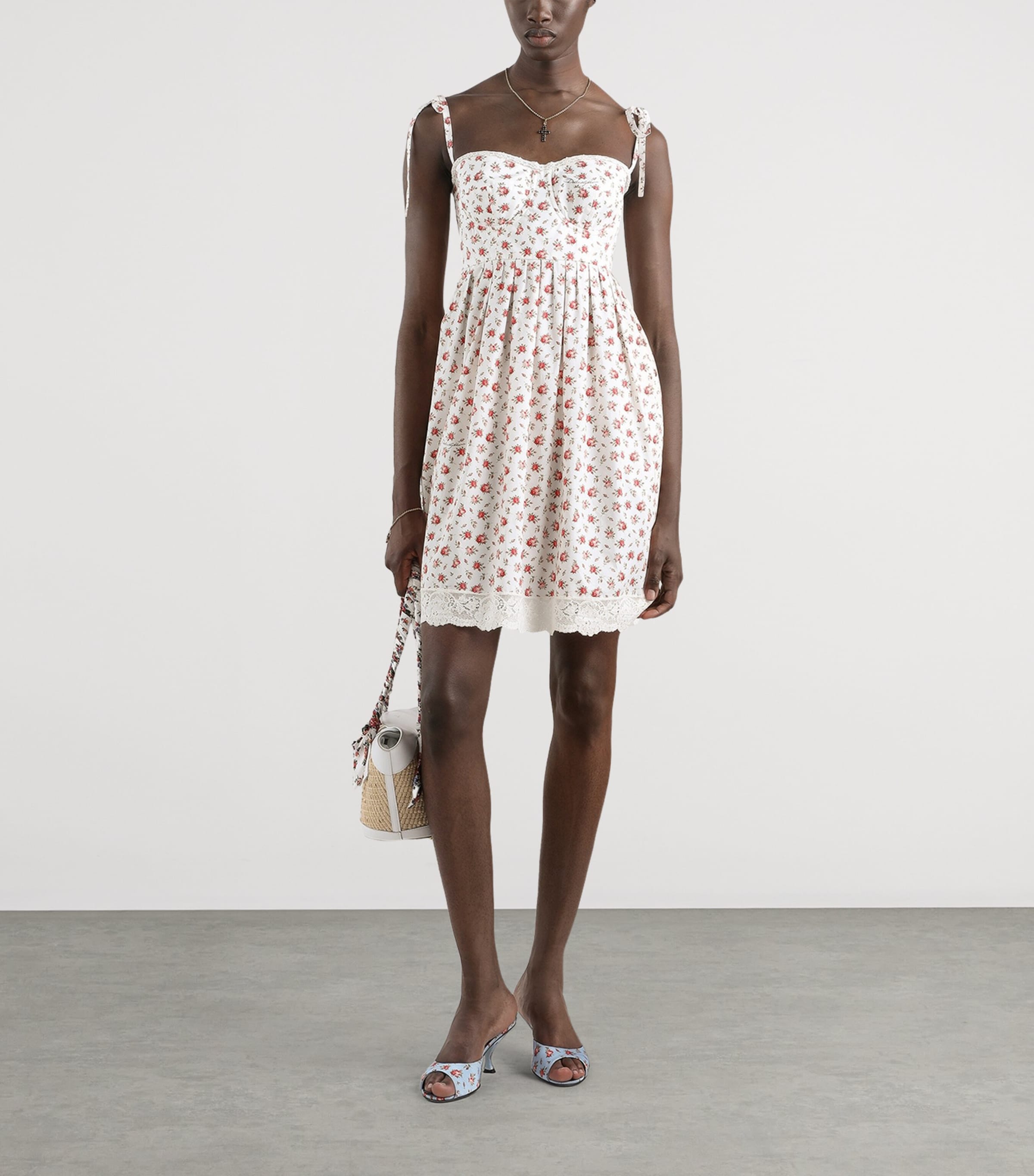 Dolce&Gabbana Womens Cotton-Blend Floral Sleeveless Midi Dress Rose Image 2