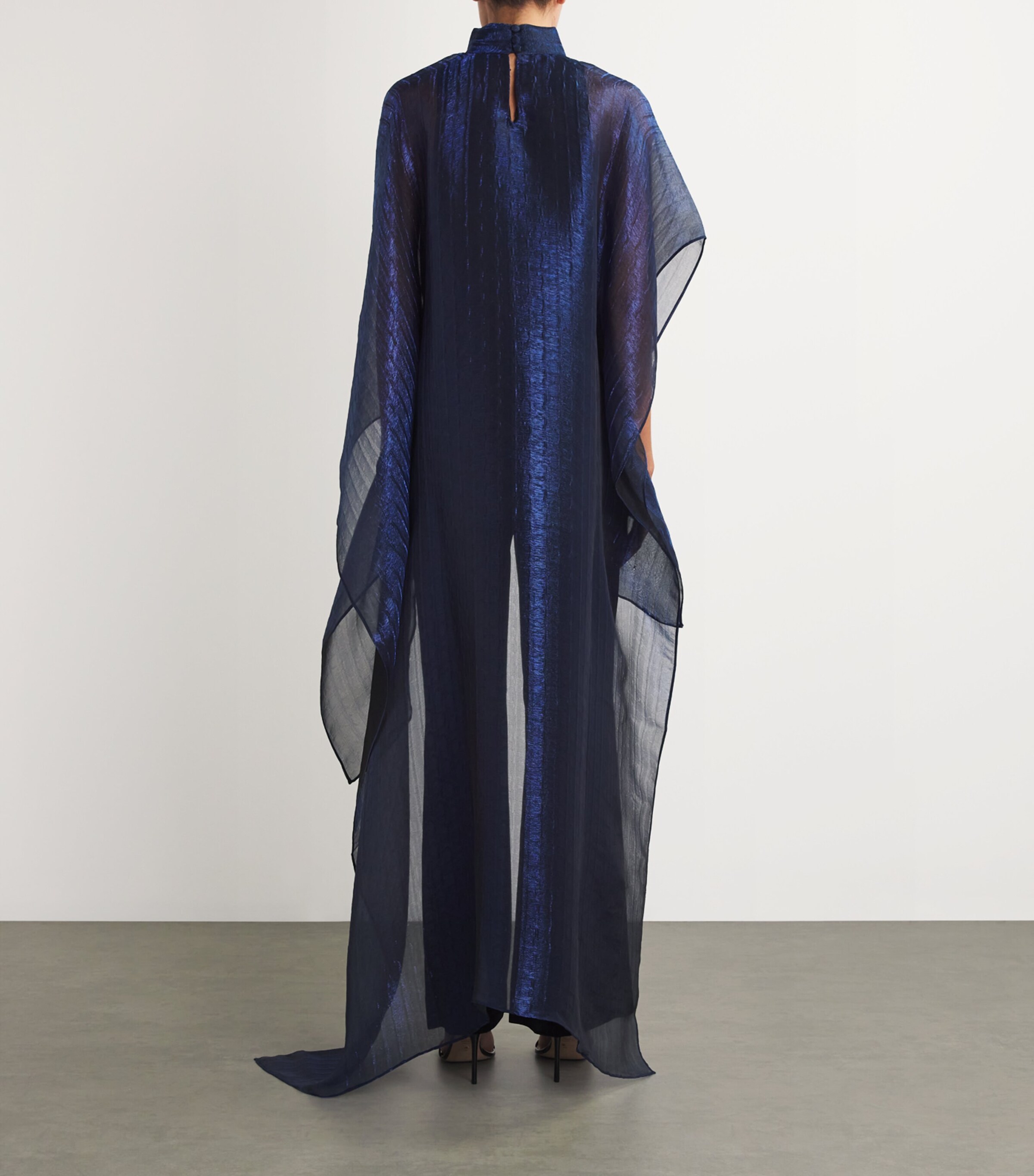 Taller Marmo Womens Organza Asymmetric Dallas Kaftan Mini Dress Blue Navy Image 4