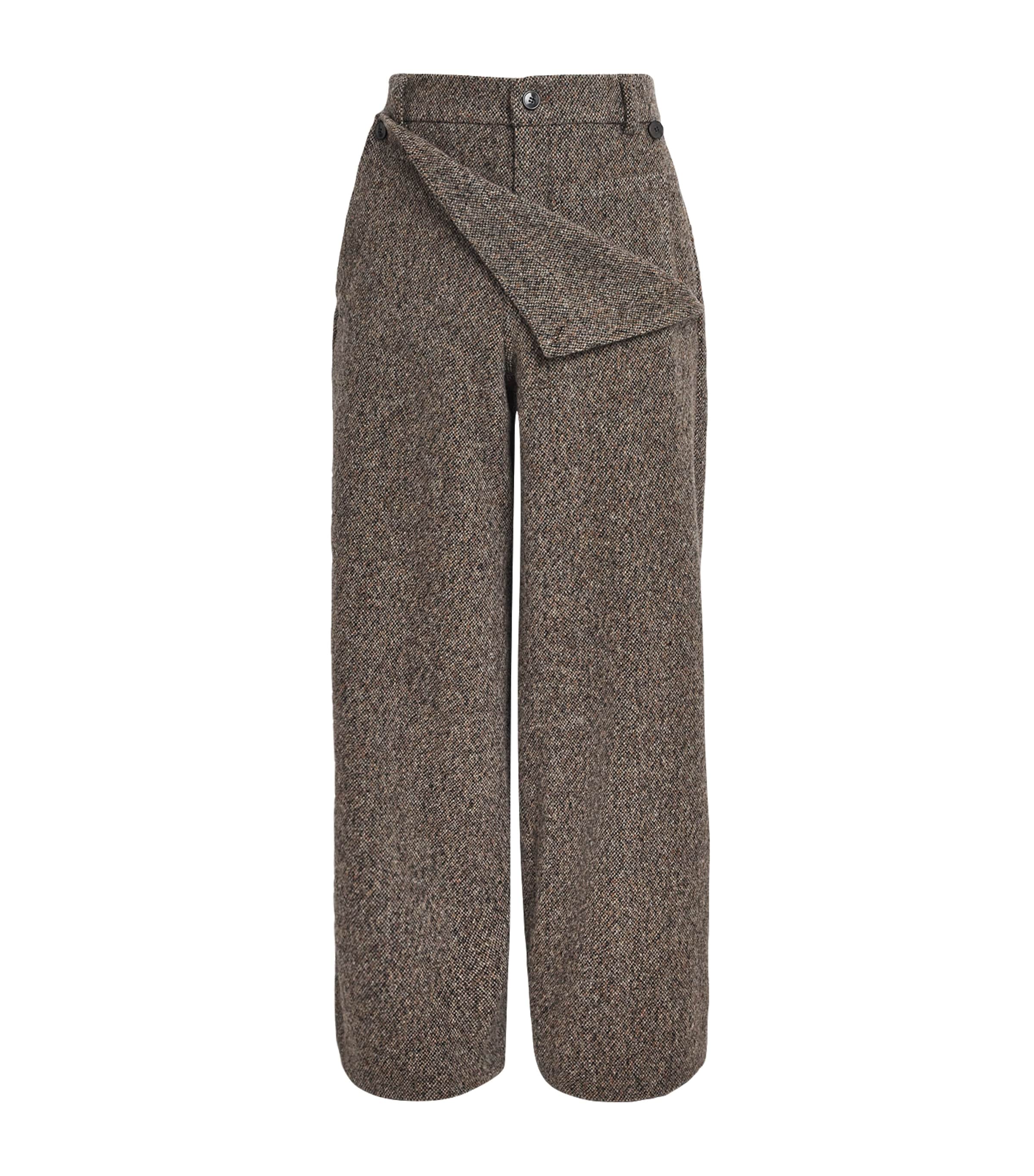 Dries Van Noten Wool Fold-over Wide-leg Trousers In Brown