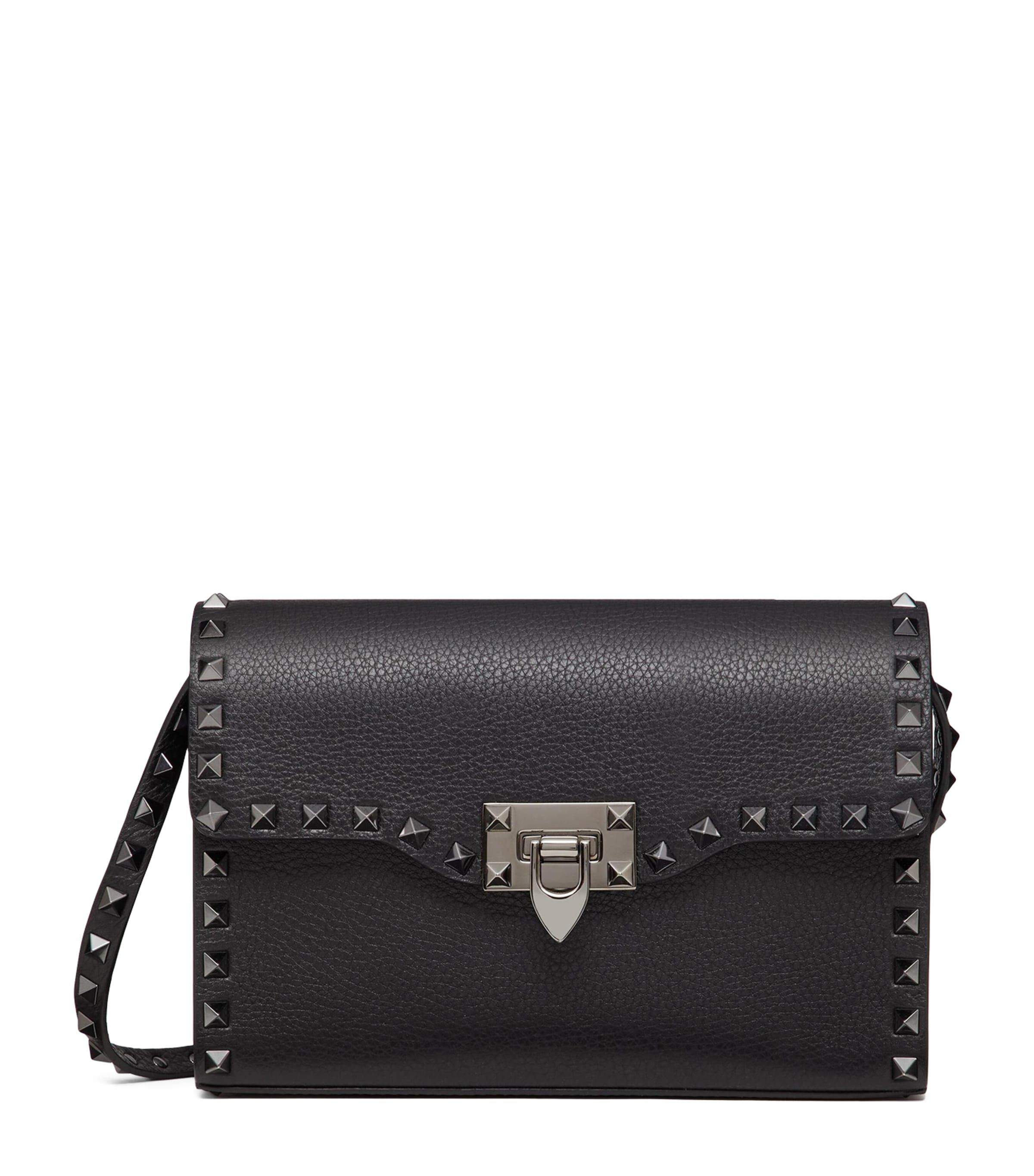 Valentino Garavani Small Leather Rockstud Shoulder Bag In Black