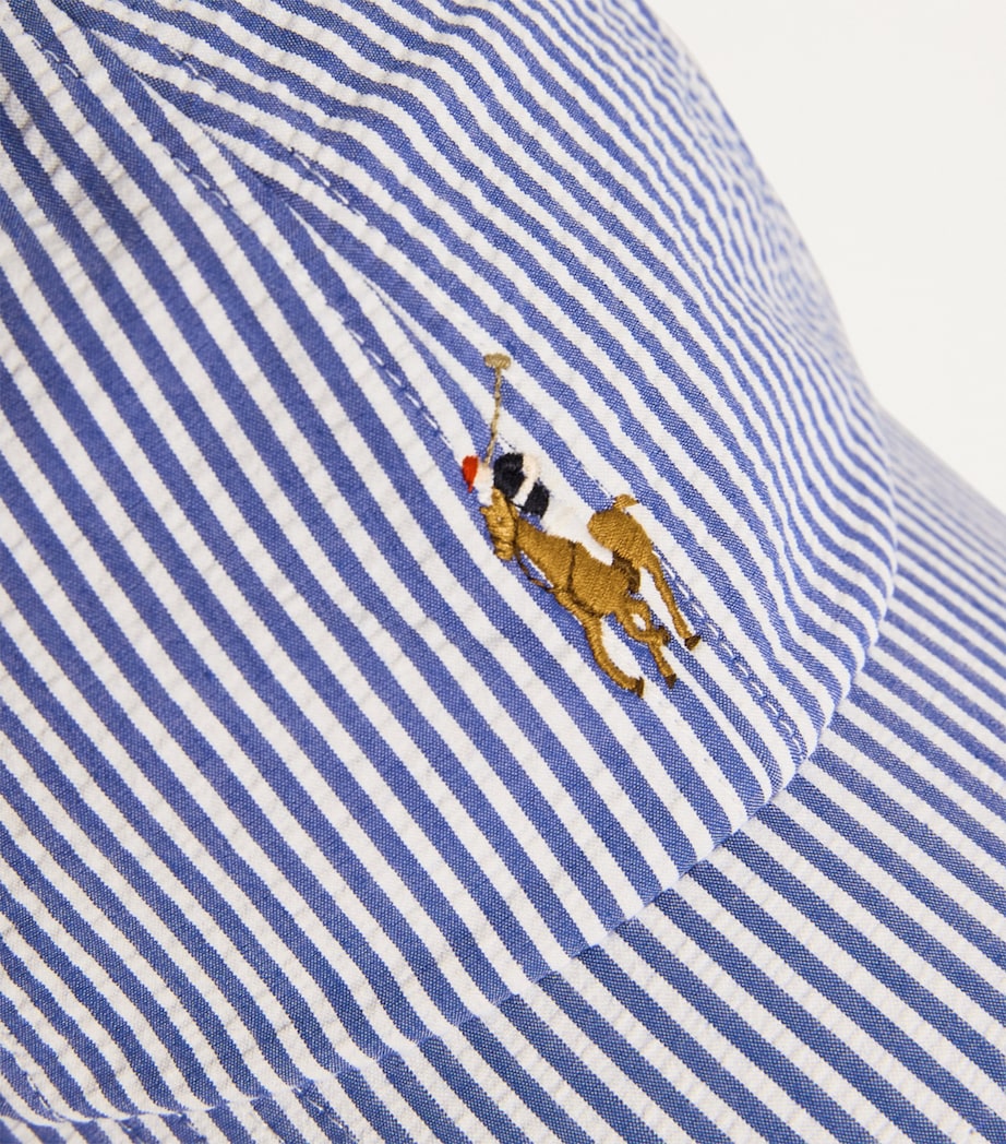 Seersucker Polo Pony Baseball Cap BLUE Image 4
