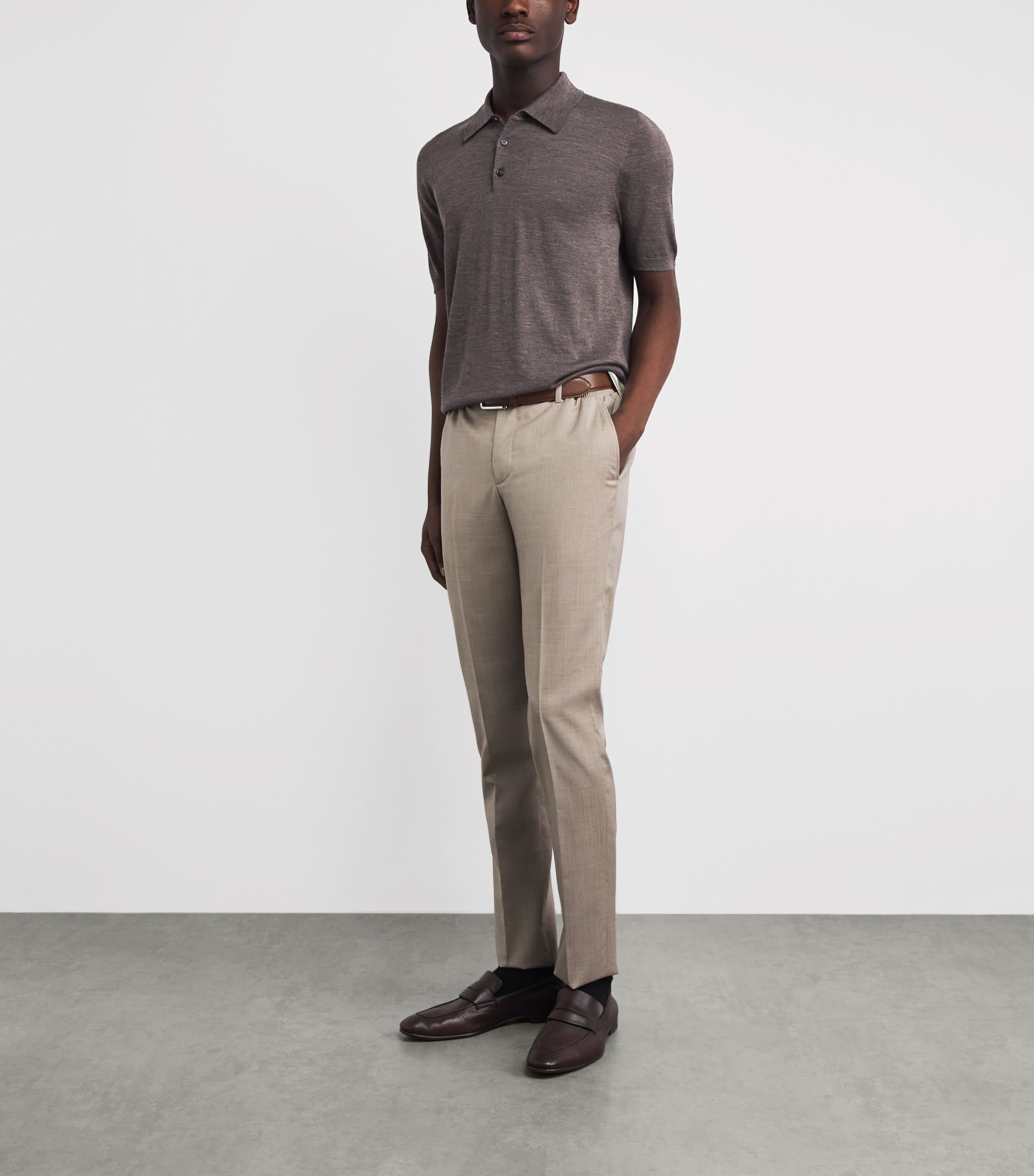 Purdey Mens Wool Polo Shirt Hazelnut Image 2