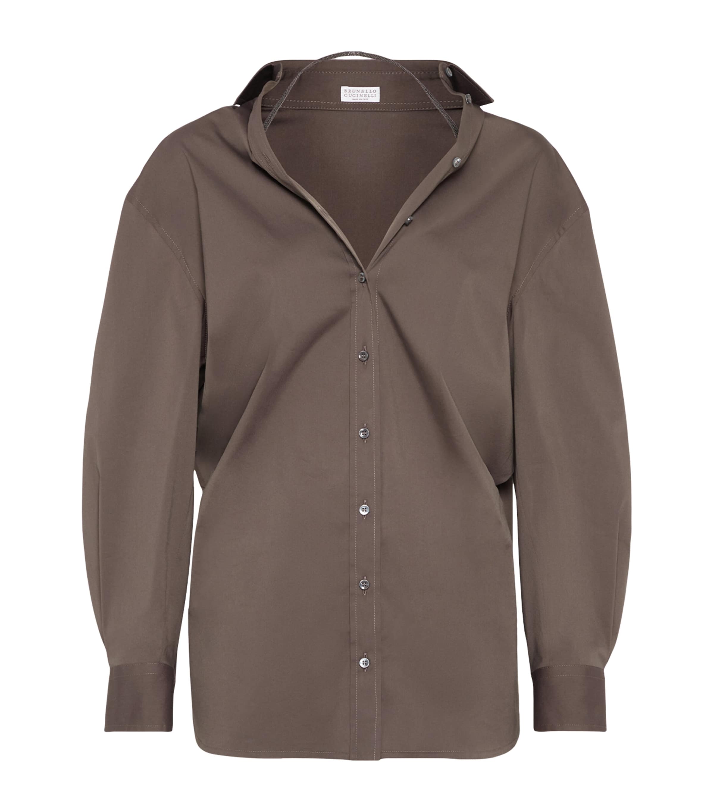 Brunello Cucinelli Stretch-cotton Poplin Shirt In Brown