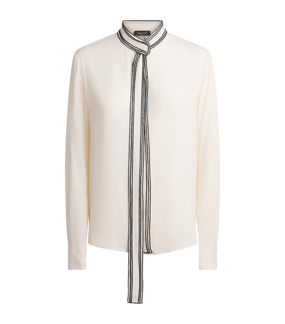 Fabiana Filippi Womens Crêpe de Chine Bow-Detail Shirt Burro Image 1