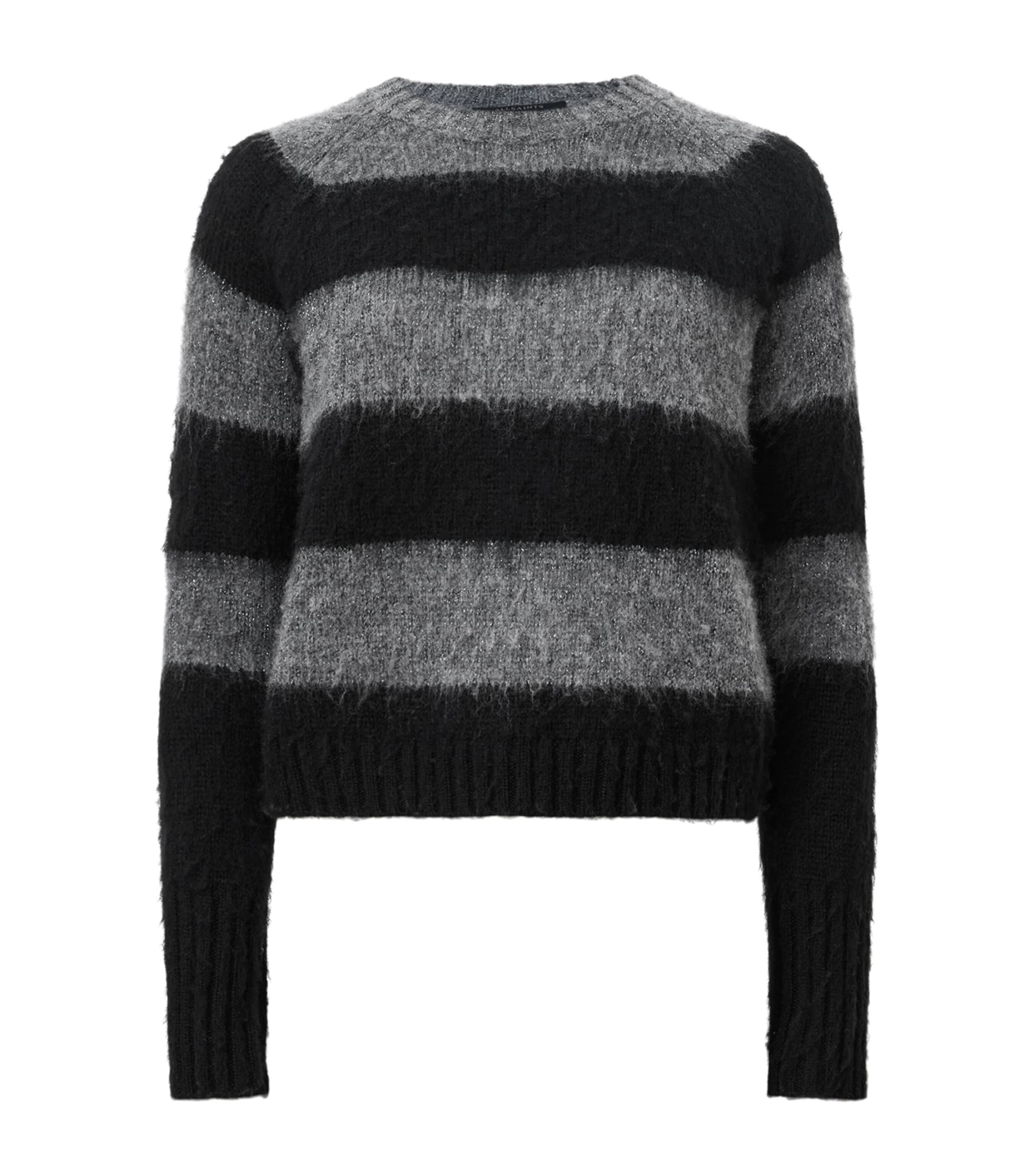 Allsaints Stripe Crew-neck Sweater In Black