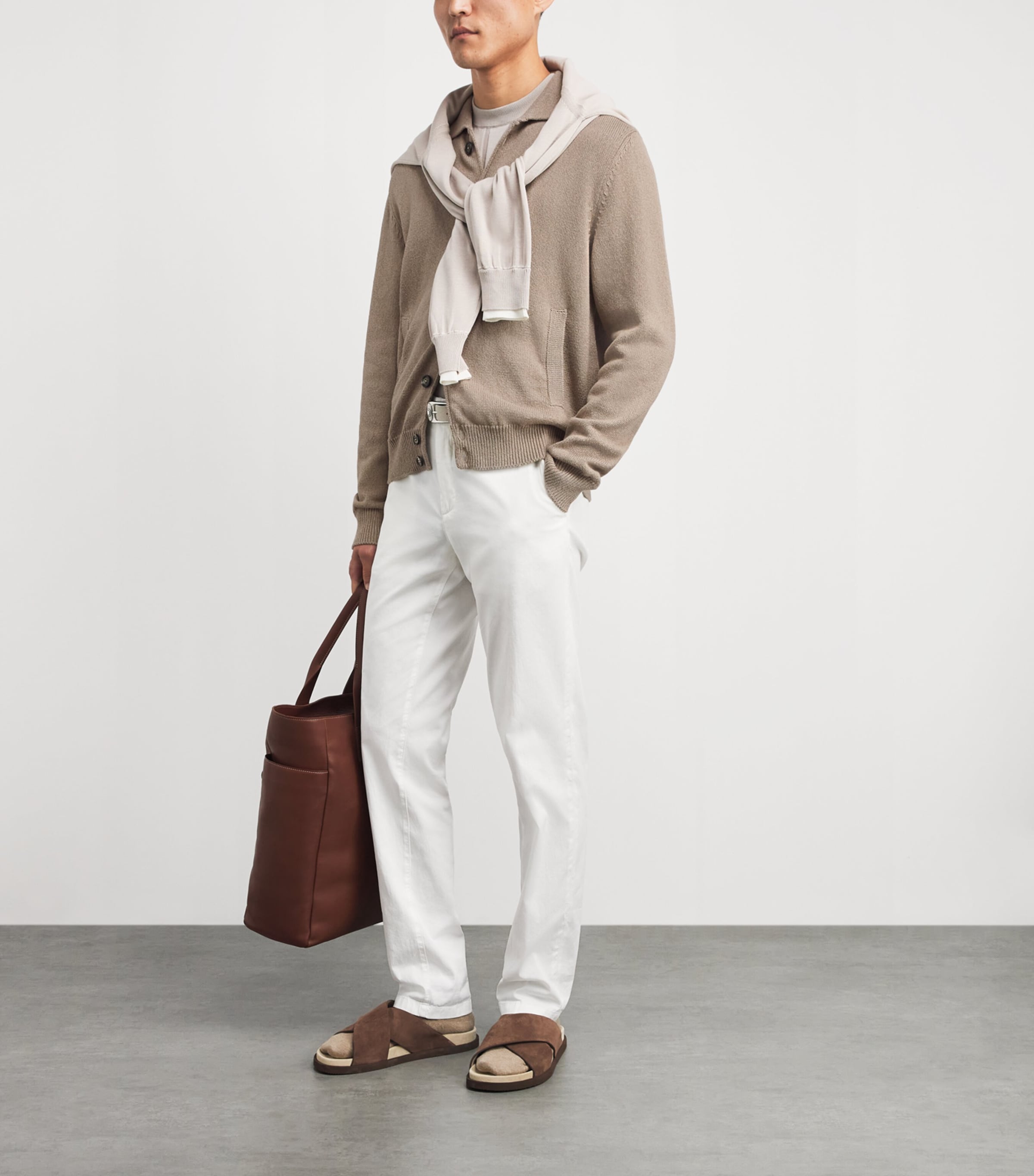 Eleventy Mens Cotton-Silk Cardigan Tortora Image 2