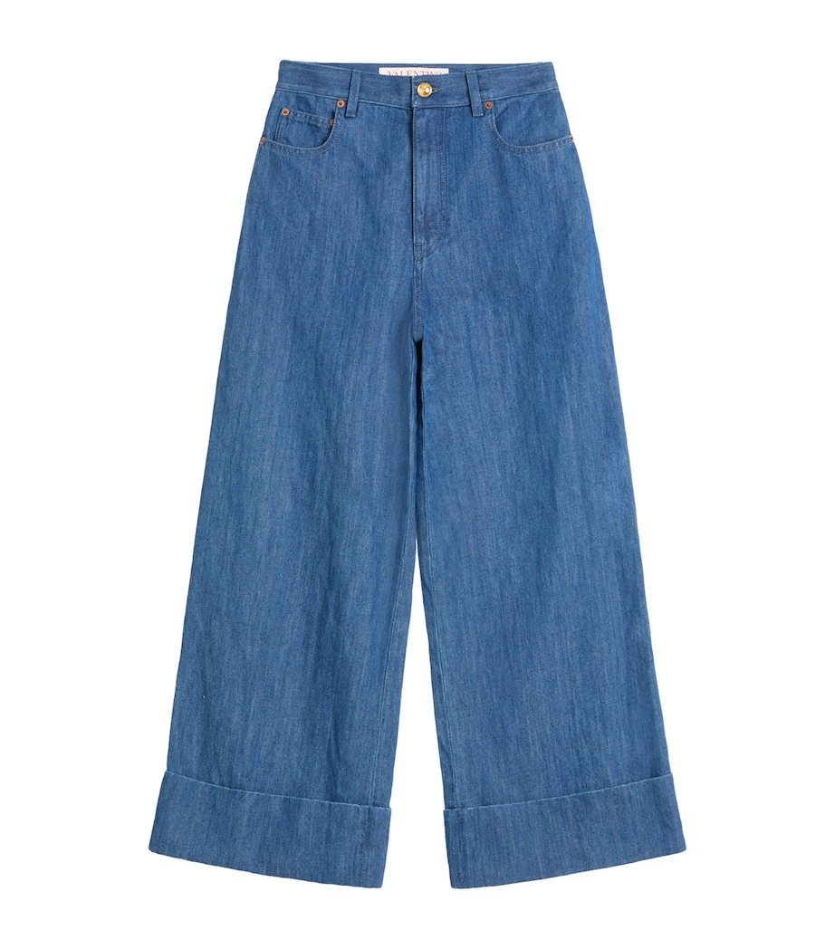 Valentino Womens Cotton-Linen Wide-Leg Trousers Image 1