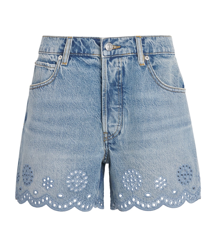 FRAME Womens The Long Hang Eyelet Denim Shorts Serene Image 1