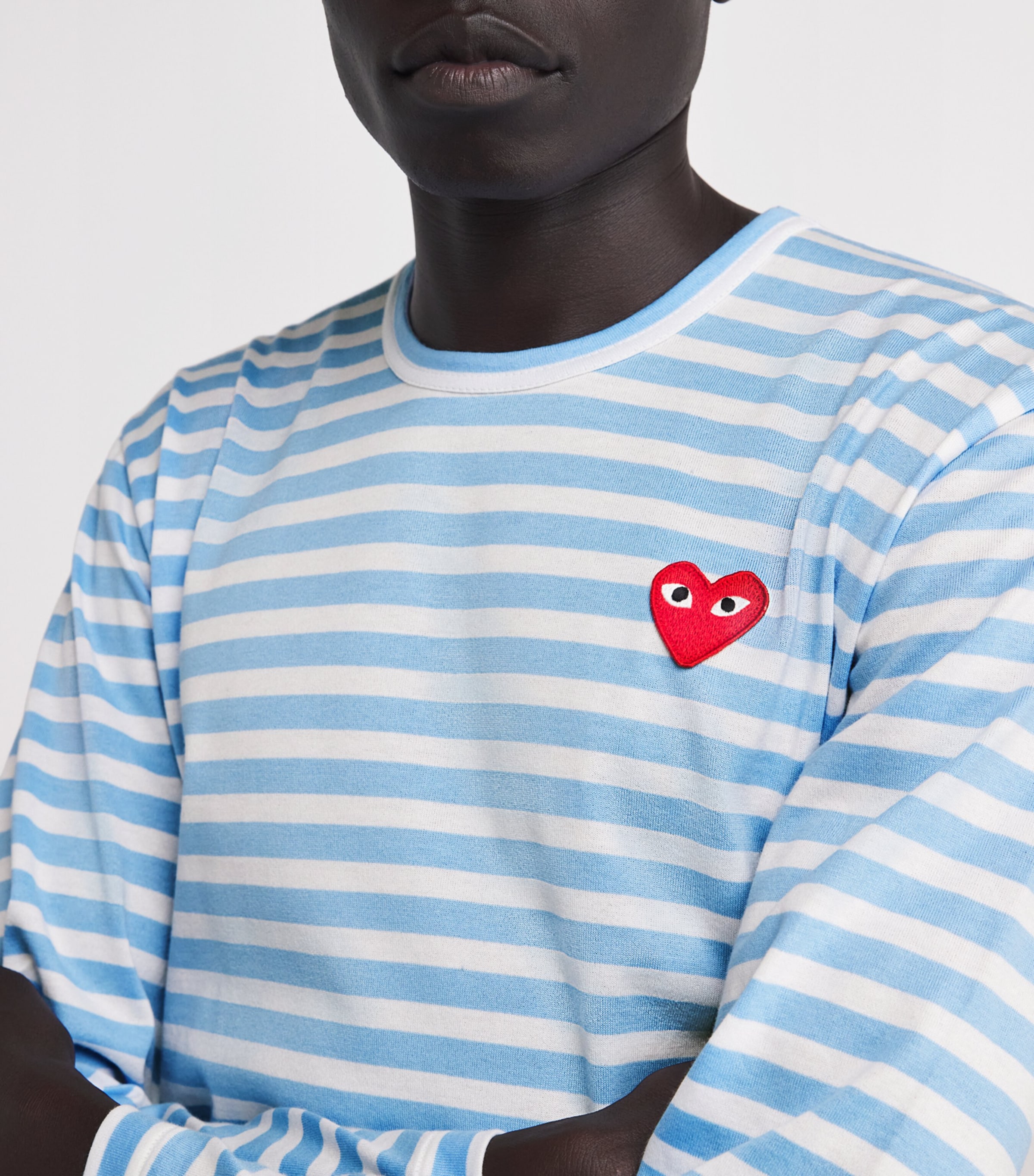 Heart Logo Striped T-Shirt 1 -BLU X WHT Image 6