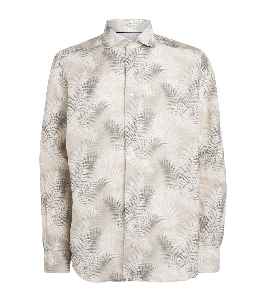 Linen Leaf Print Contemporary Fit Shirt 33 BEIGE Image 1