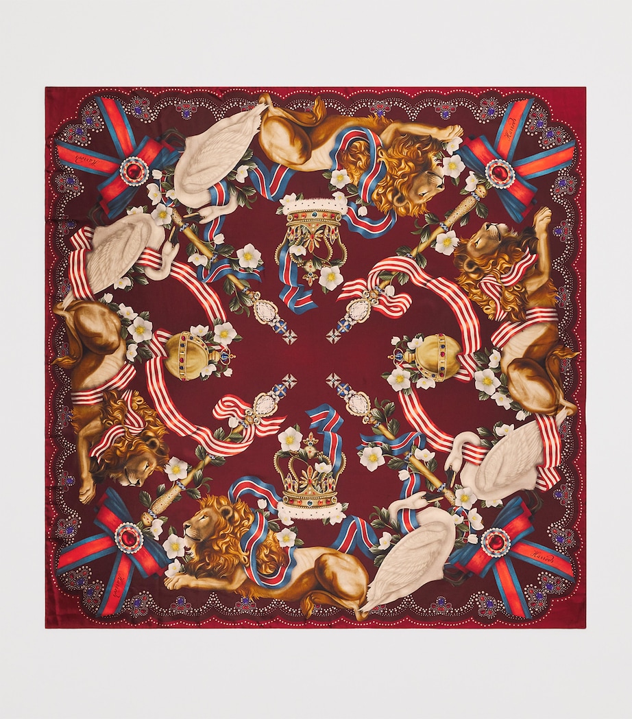 Harrods Silk Lion Regalia Print Square Scarf Burgundy Image 4