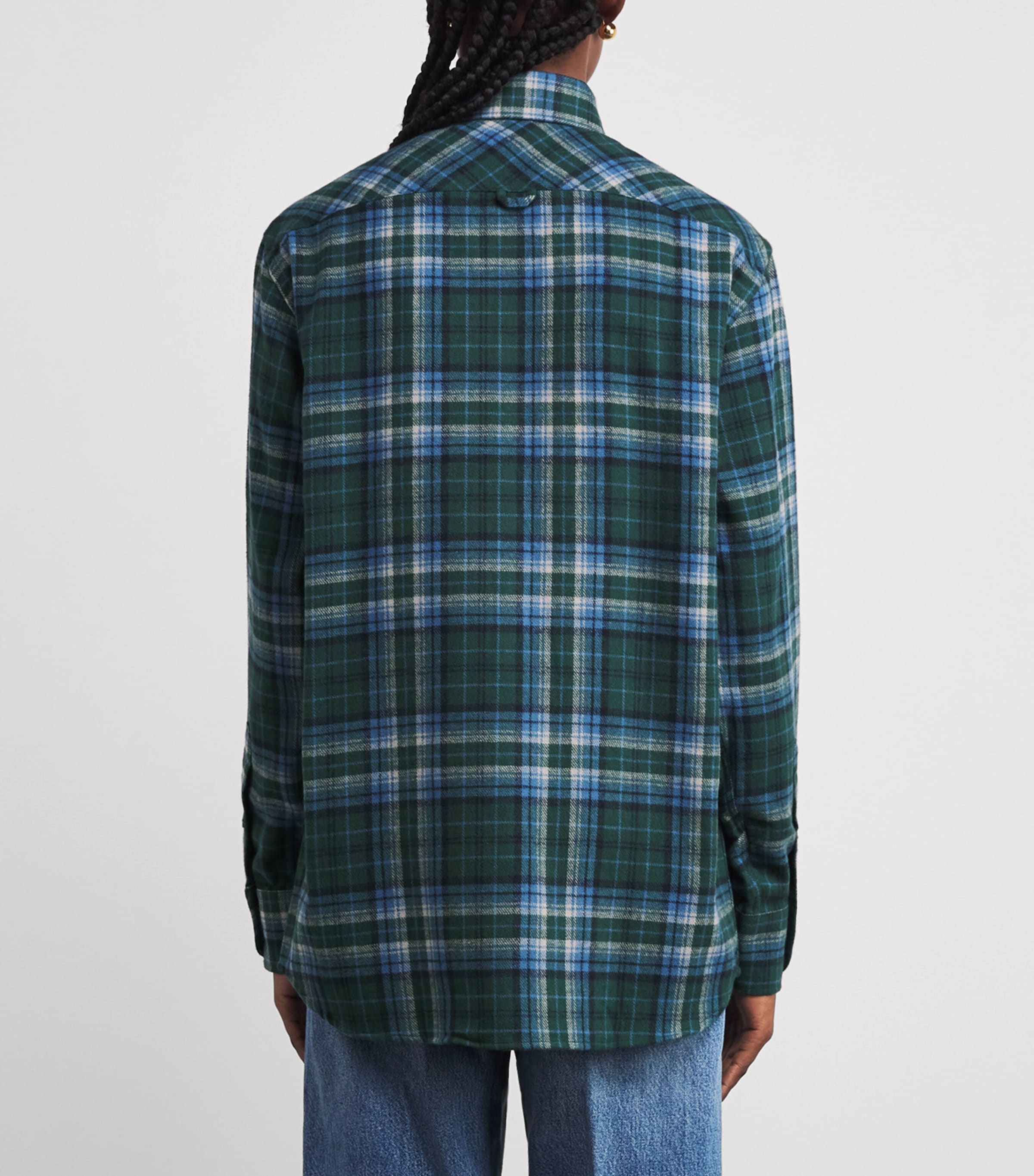 Cotton Check Oversized Shirt BLUE/GREEN PLAID Image 4
