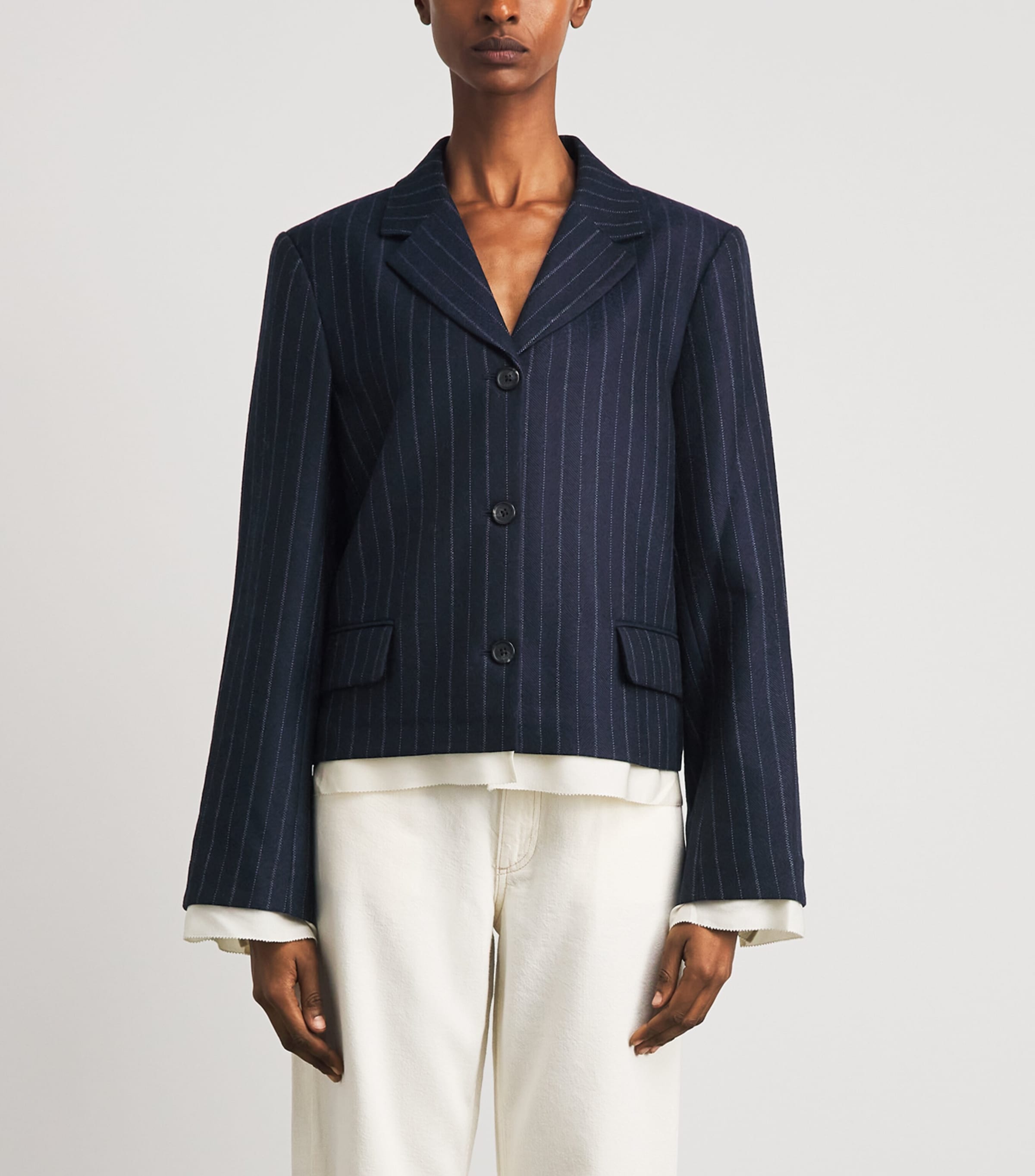 Rag & Bone Womens Wool-Blend Herringbone Stripe Lawrence Blazer Nvymt Image 4