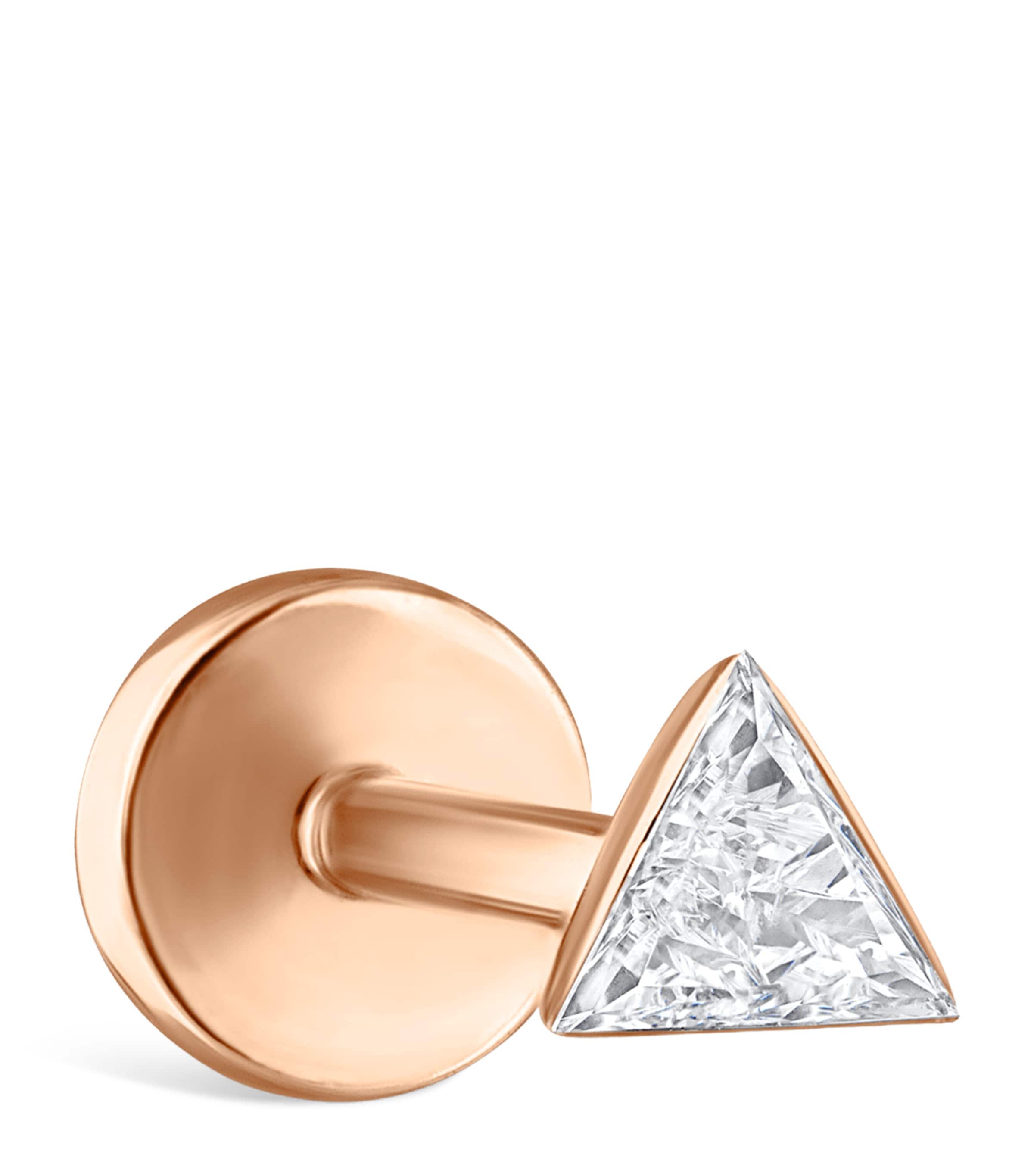 Invisible-Set Diamond Triangle Single Stud Earring 3mm ROSE GOLD Image 1