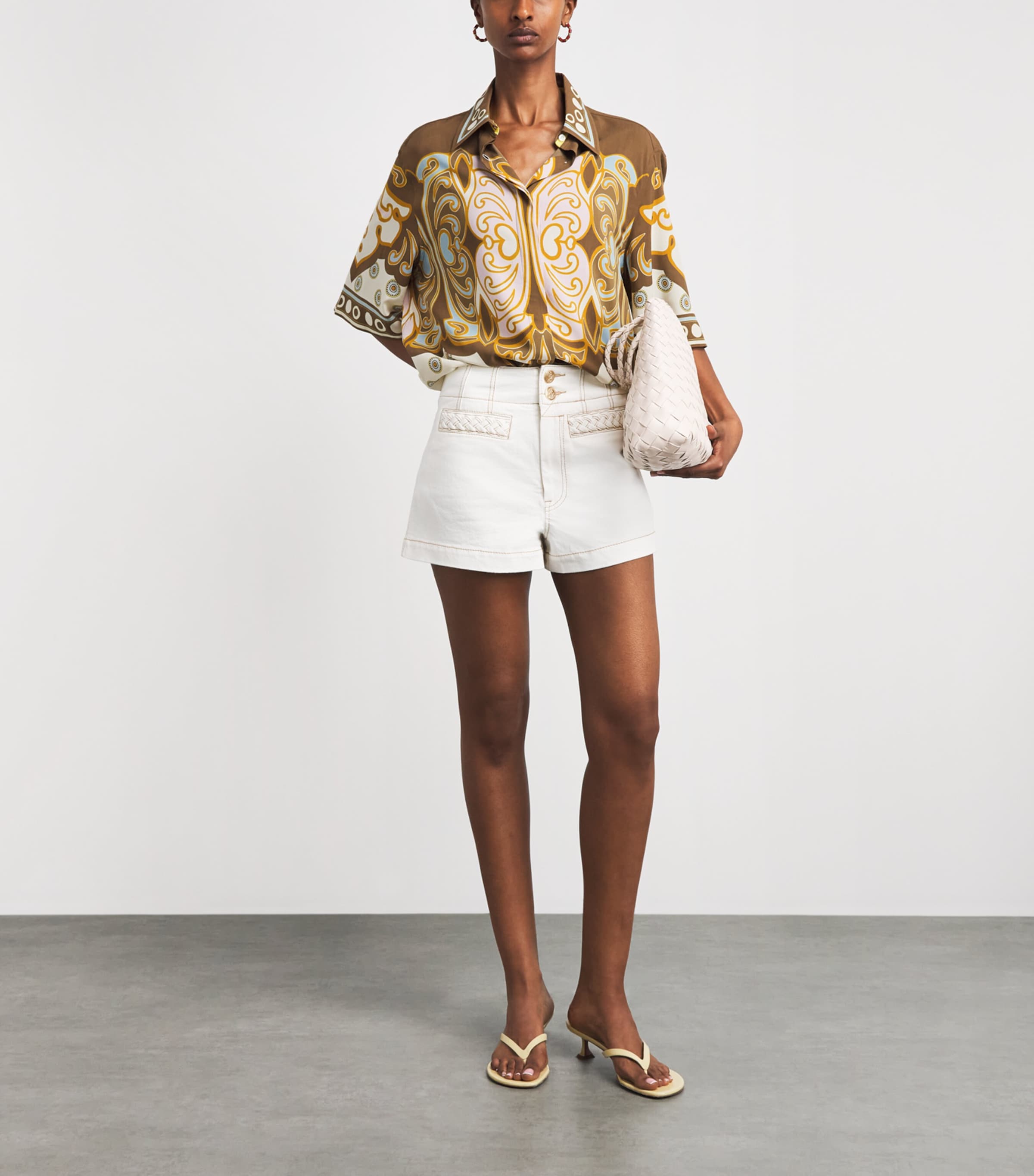 La Doublej Womens Cropped-Sleeve Geometric Shirt Cocoon Image 2