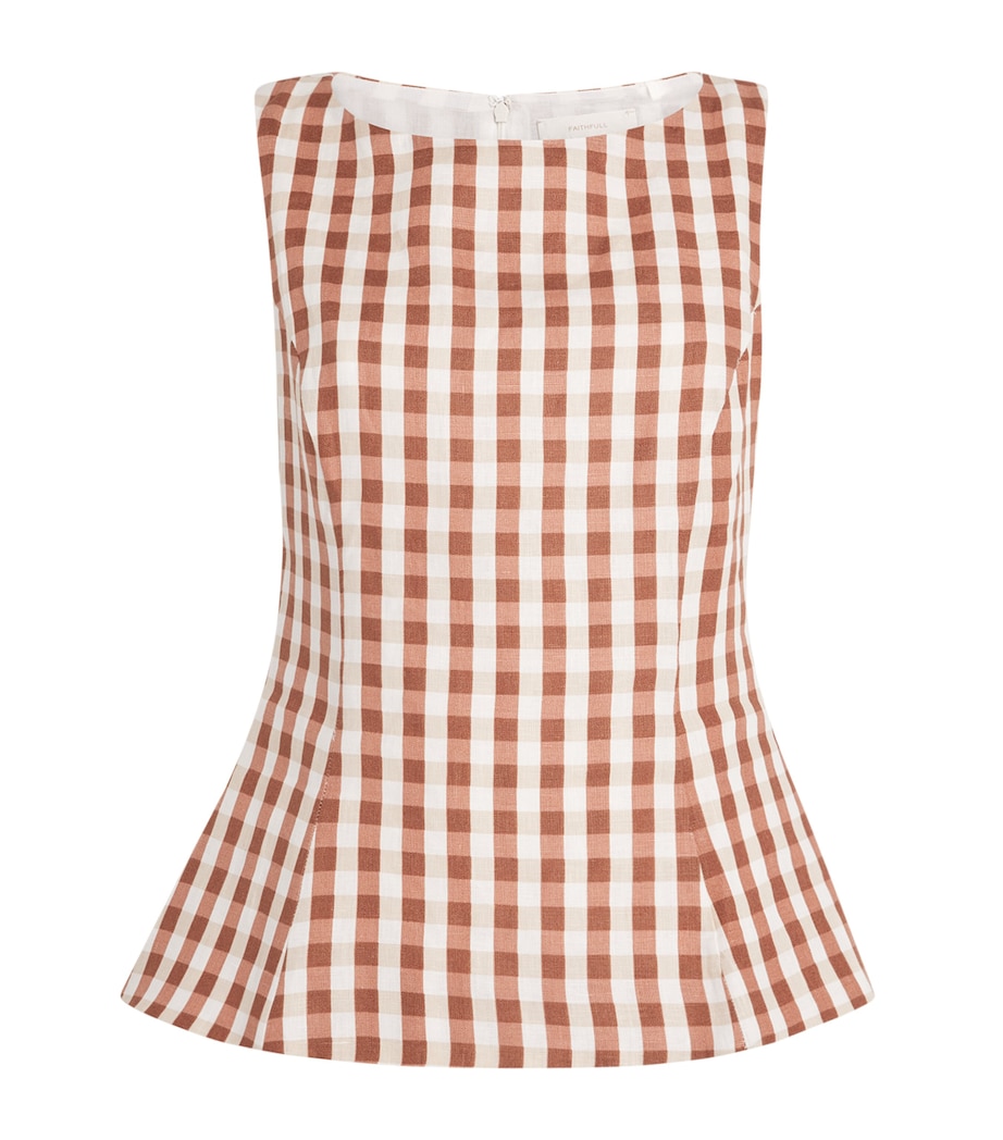 Faithfull the Brand Womens Linen Gingham Ana Top Gingham Cedar Image 1