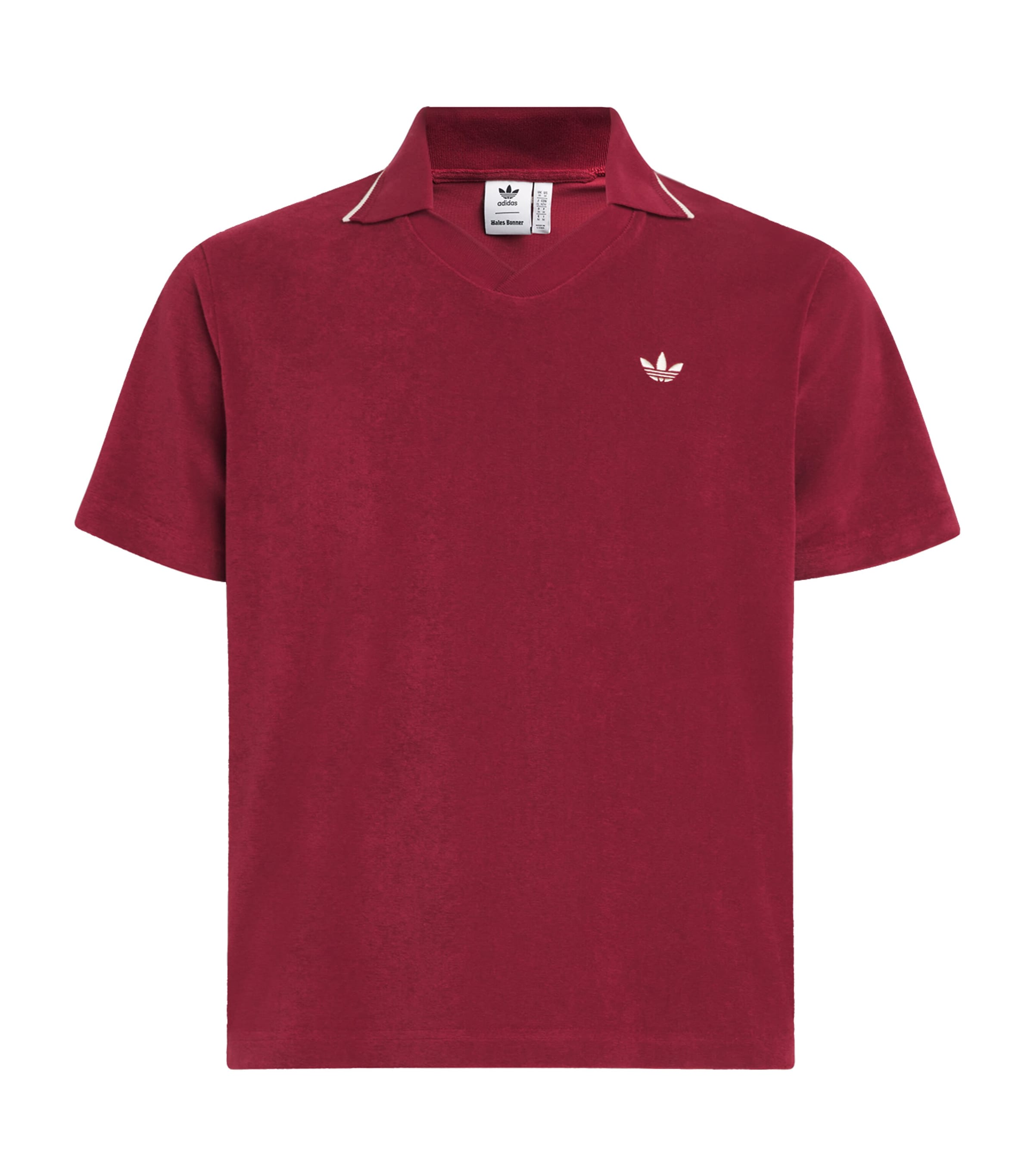 adidas Mens x Wales Bonner Cotton-Blend Collared T-Shirt Collegiate Burgundy Image 1