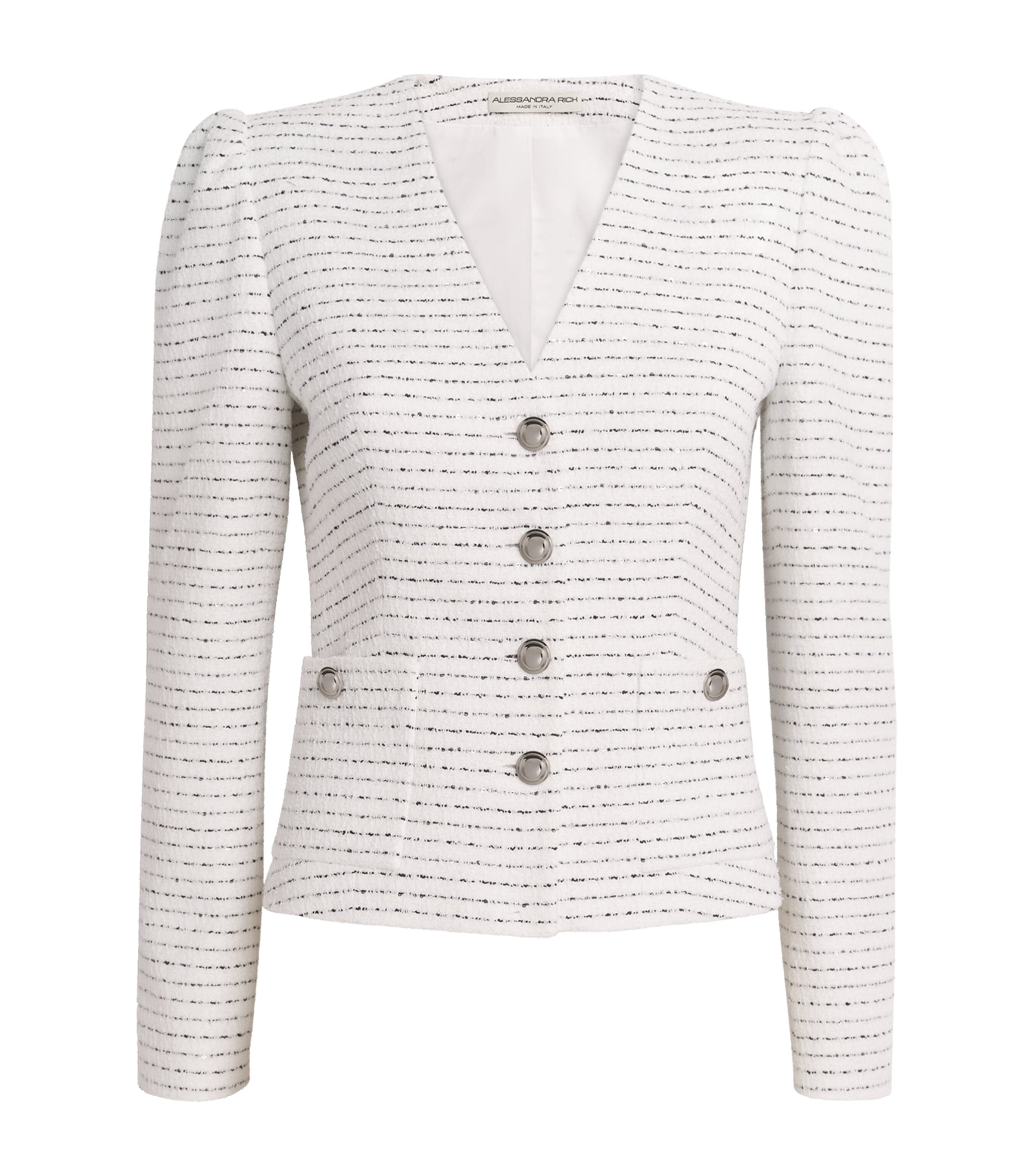 Alessandra Rich Tweed Embellished V-neck Jacket In White